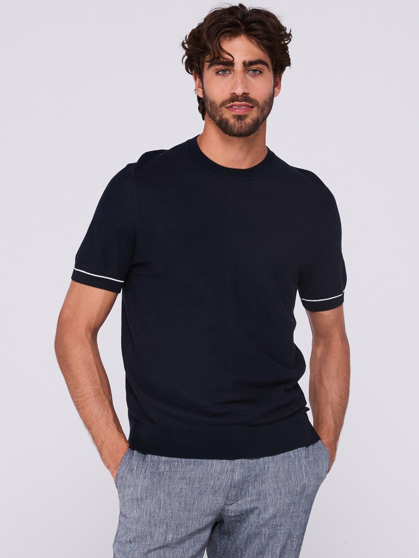 BOSS H-Jianfranco Regular Fit Pique Short Sleeve Knitted Jumper - Navy