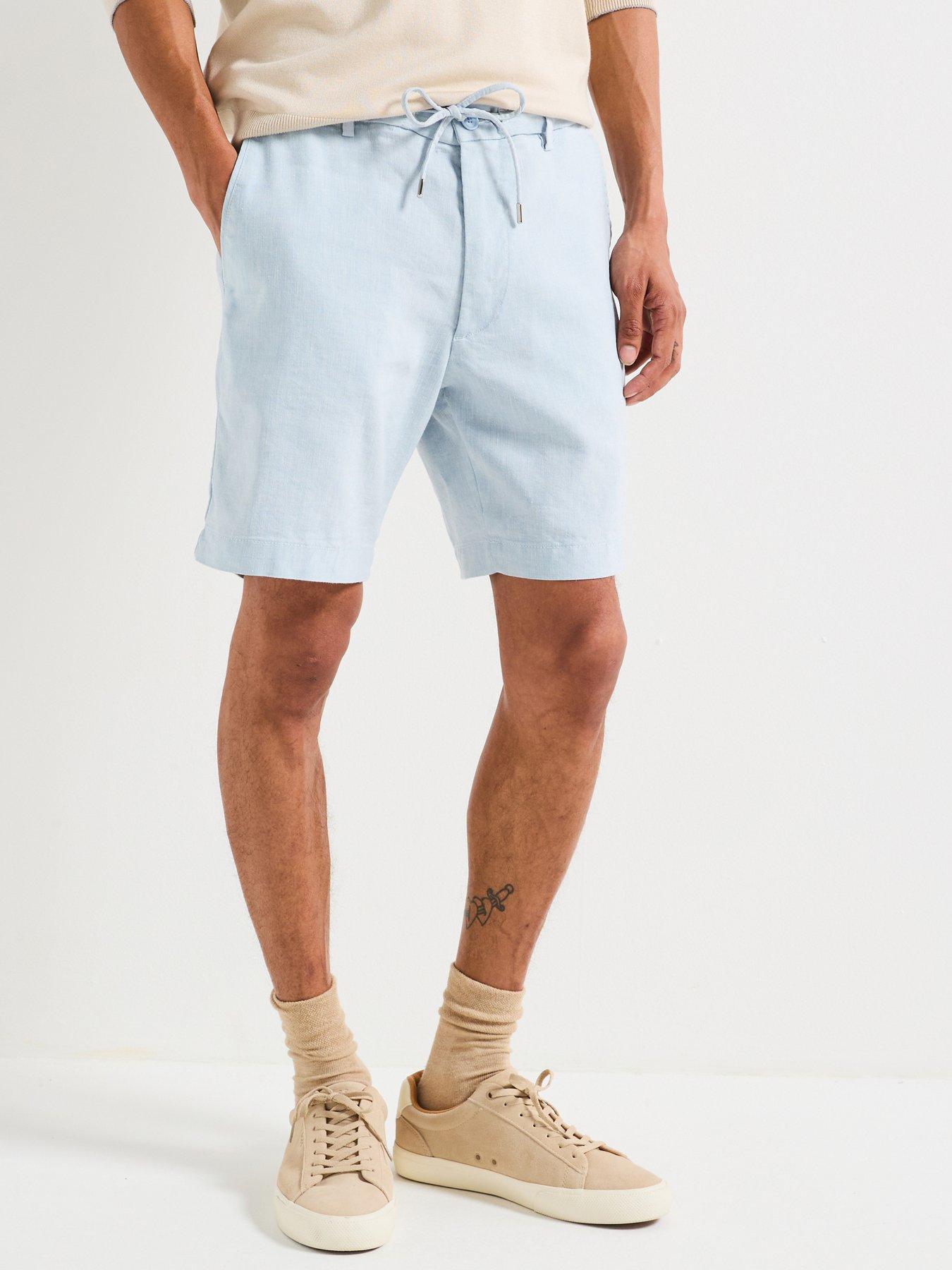 Image 1 of 4 of BOSS C-Kane Regular Fit Drawstring Linen Shorts - Light Blue