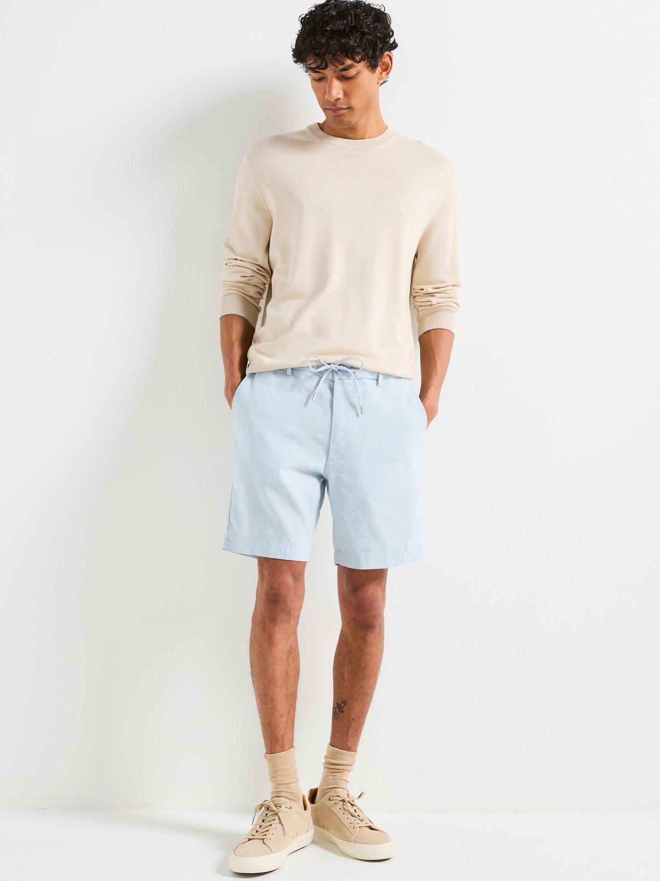 Image 3 of 4 of BOSS C-Kane Regular Fit Drawstring Linen Shorts - Light Blue