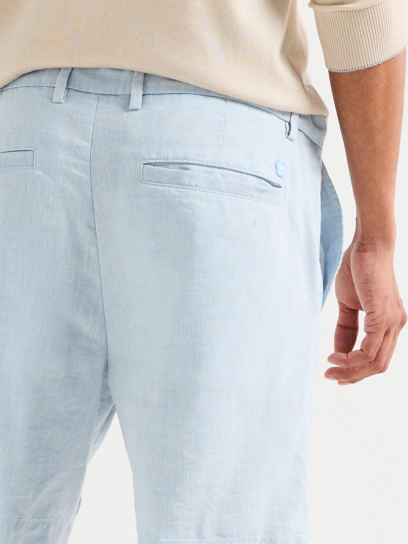 Image 4 of 4 of BOSS C-Kane Regular Fit Drawstring Linen Shorts - Light Blue