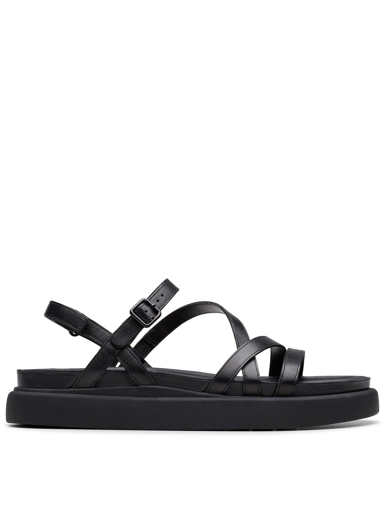 Clarks Aristella Rose Leather Strappy Flat Sandal Black Very
