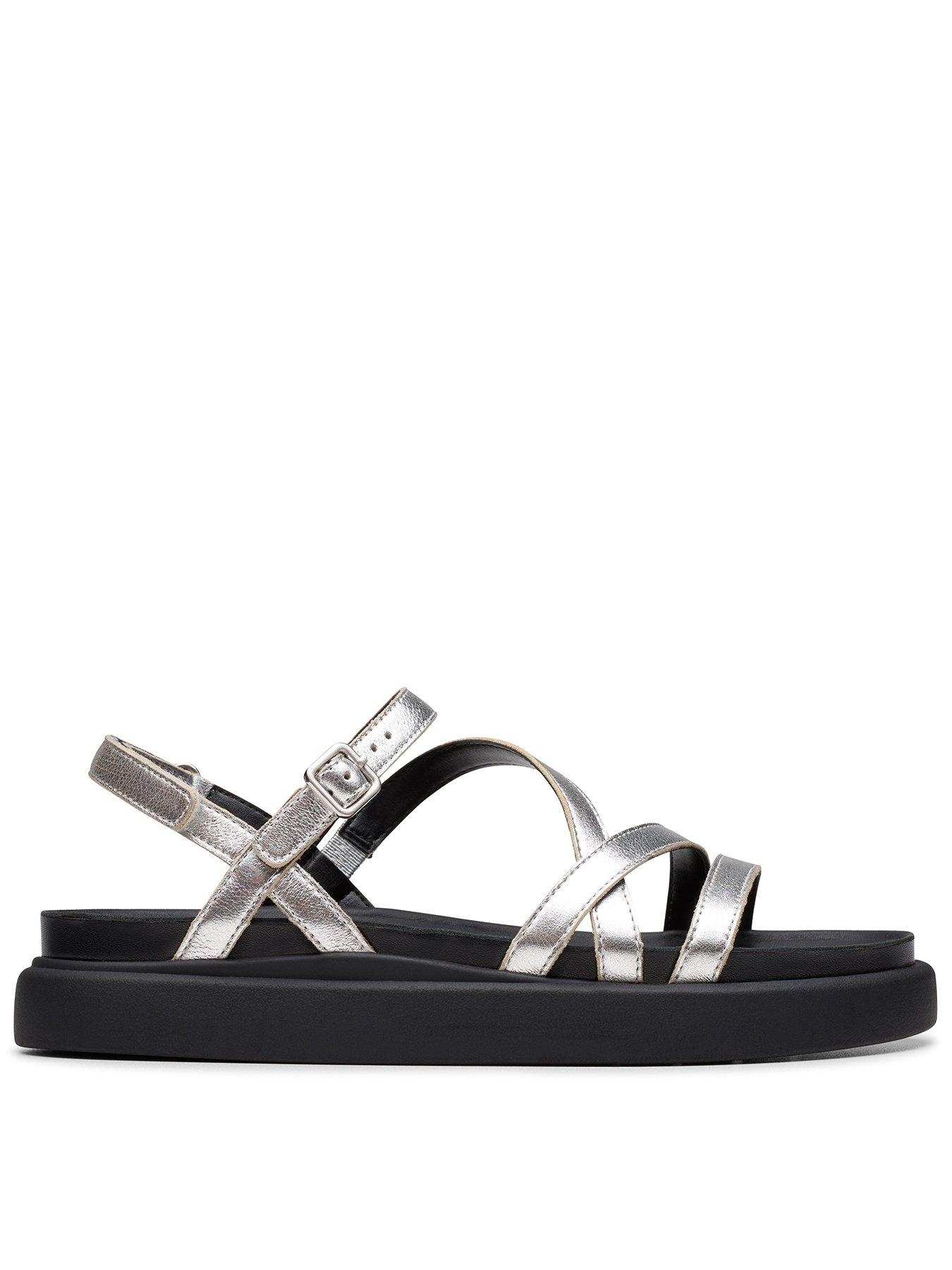 Image 1 of 7 of Clarks Aristella Rose Leather Strappy Flat Sandal - Silver
