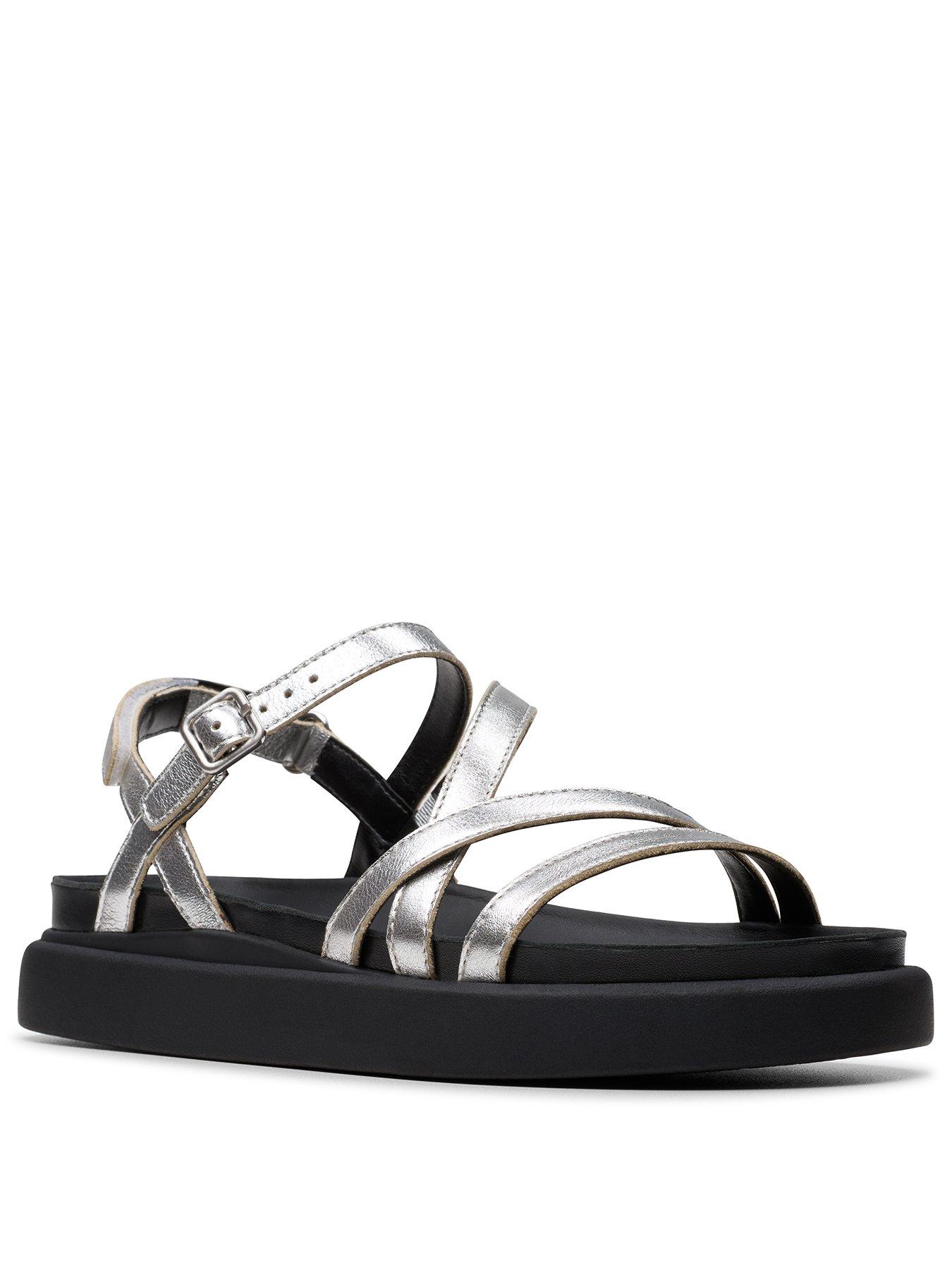 Image 2 of 7 of Clarks Aristella Rose Leather Strappy Flat Sandal - Silver