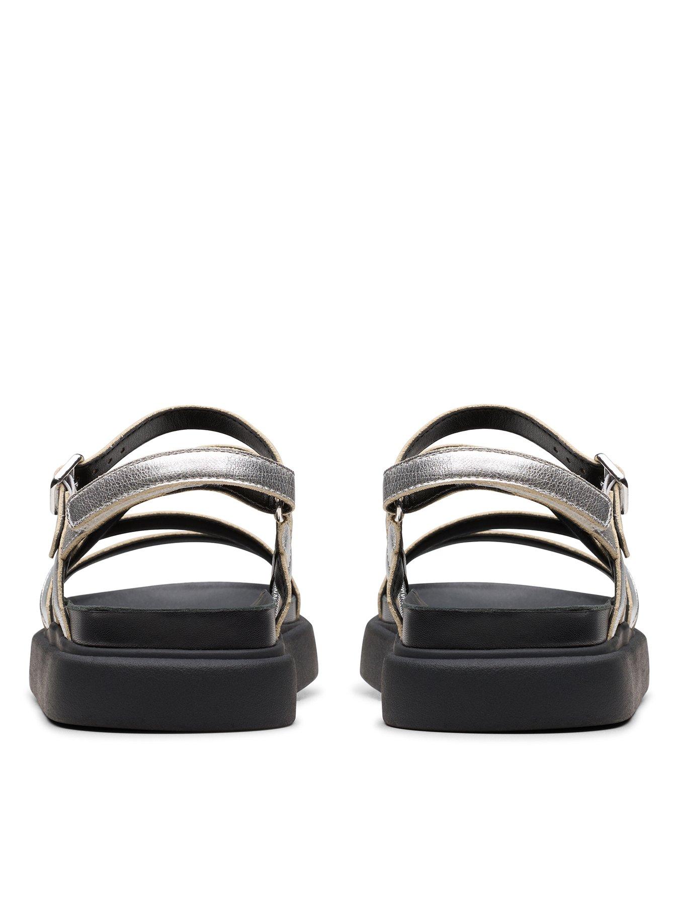 Clarks Aristella Rose Leather Strappy Flat Sandal Silver Very