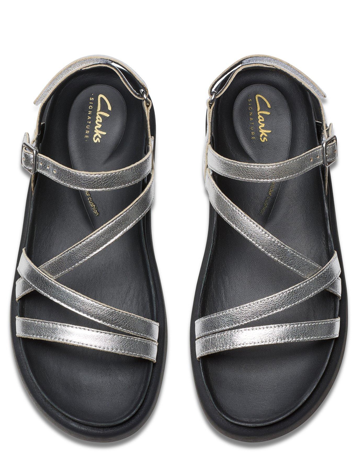 Image 4 of 7 of Clarks Aristella Rose Leather Strappy Flat Sandal - Silver