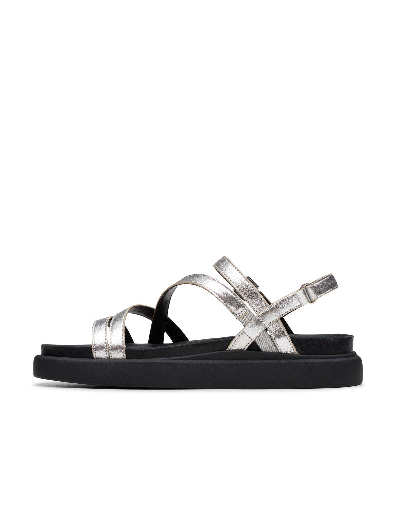 Image 6 of 7 of Clarks Aristella Rose Leather Strappy Flat Sandal - Silver