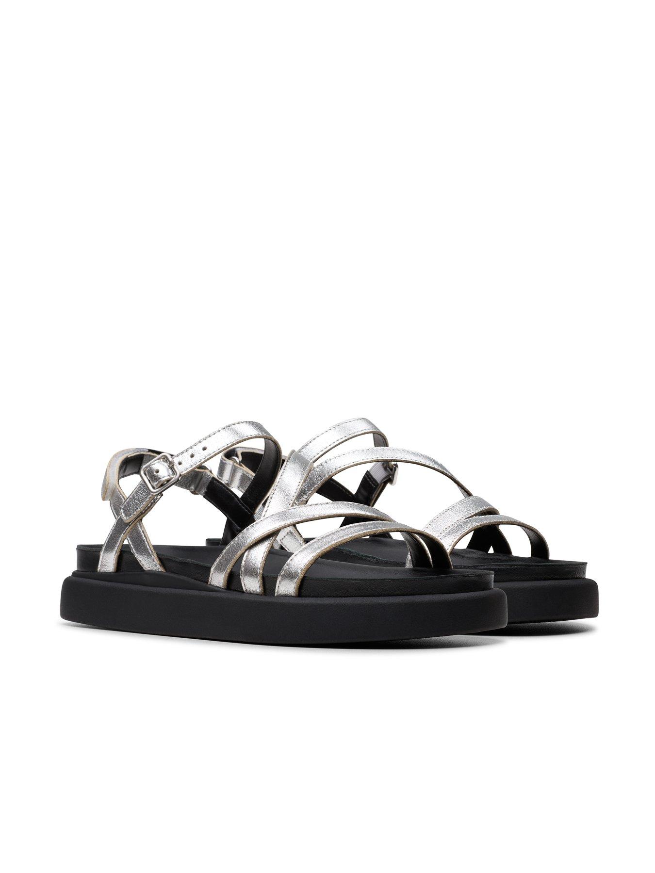 Image 7 of 7 of Clarks Aristella Rose Leather Strappy Flat Sandal - Silver