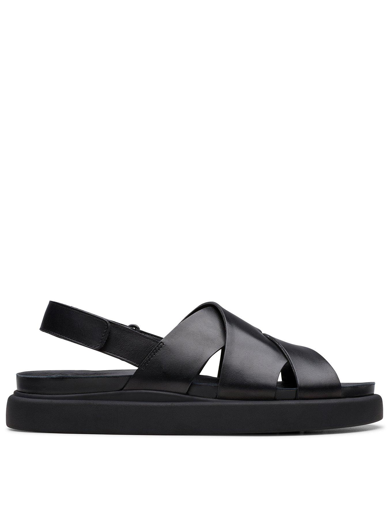Clarks Aristella Sun Crossover Leather Flat Sandal - Black