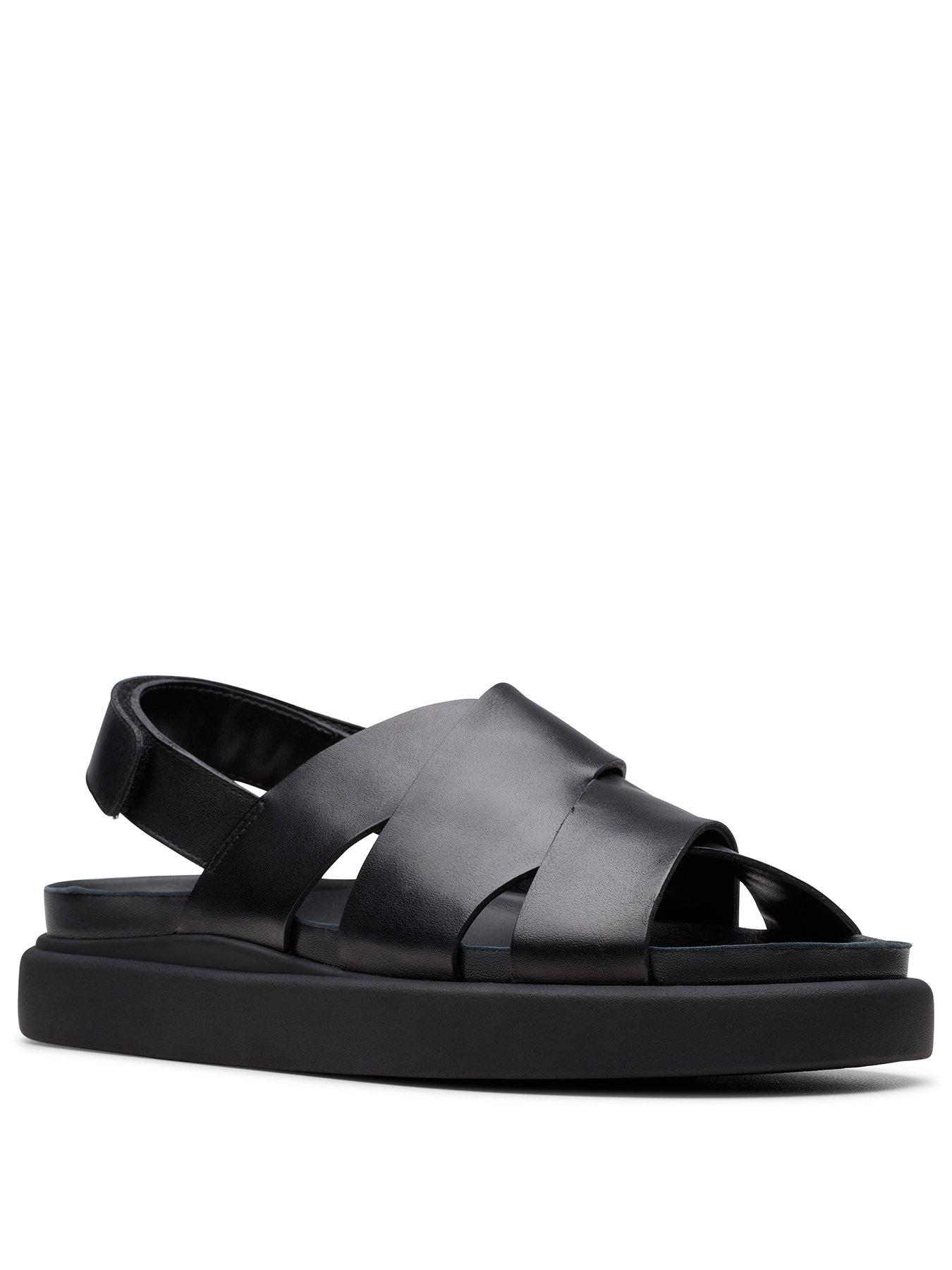 Image 2 of 7 of Clarks Aristella Sun Crossover Leather Flat Sandal - Black