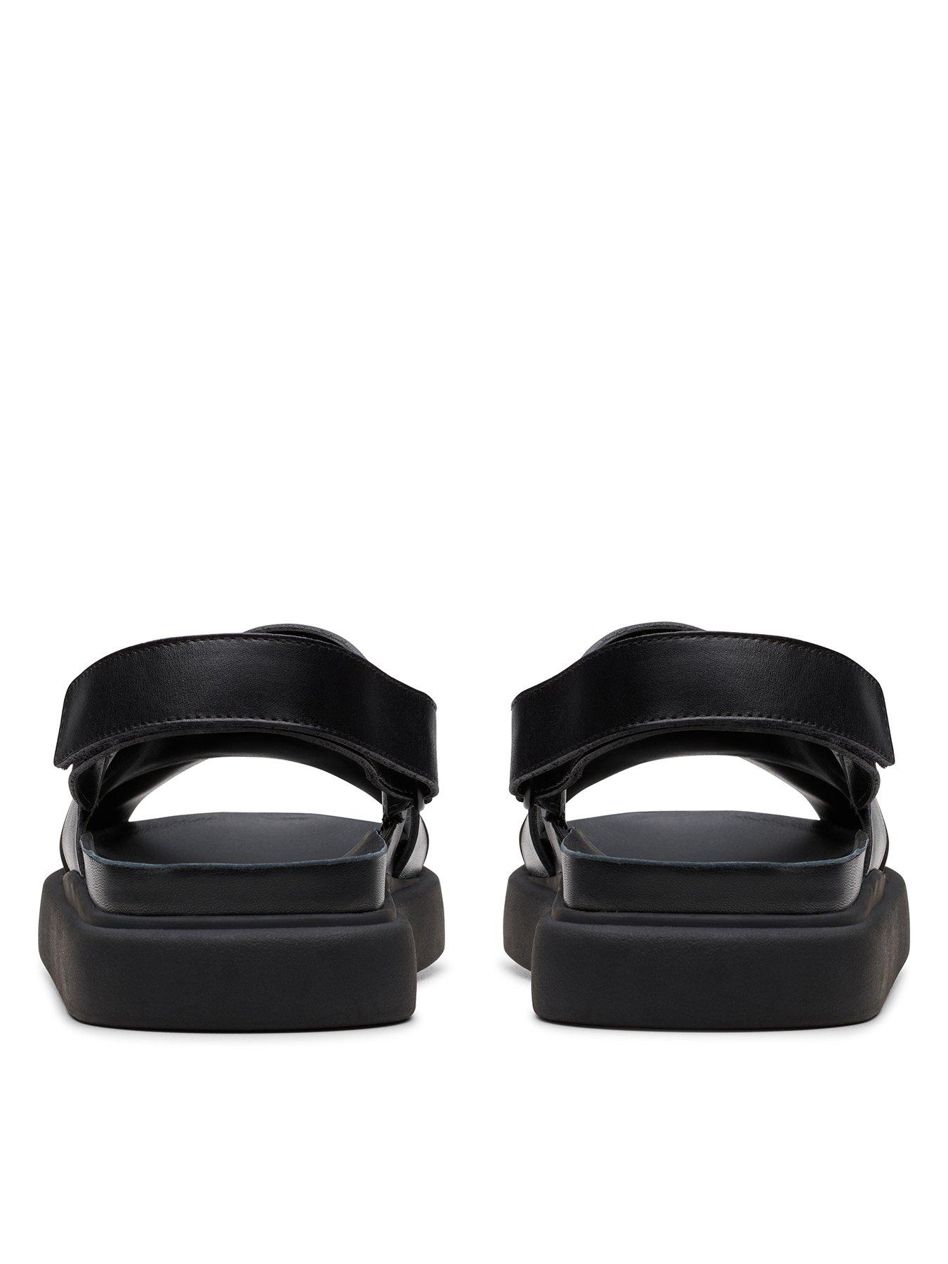 Image 3 of 7 of Clarks Aristella Sun Crossover Leather Flat Sandal - Black