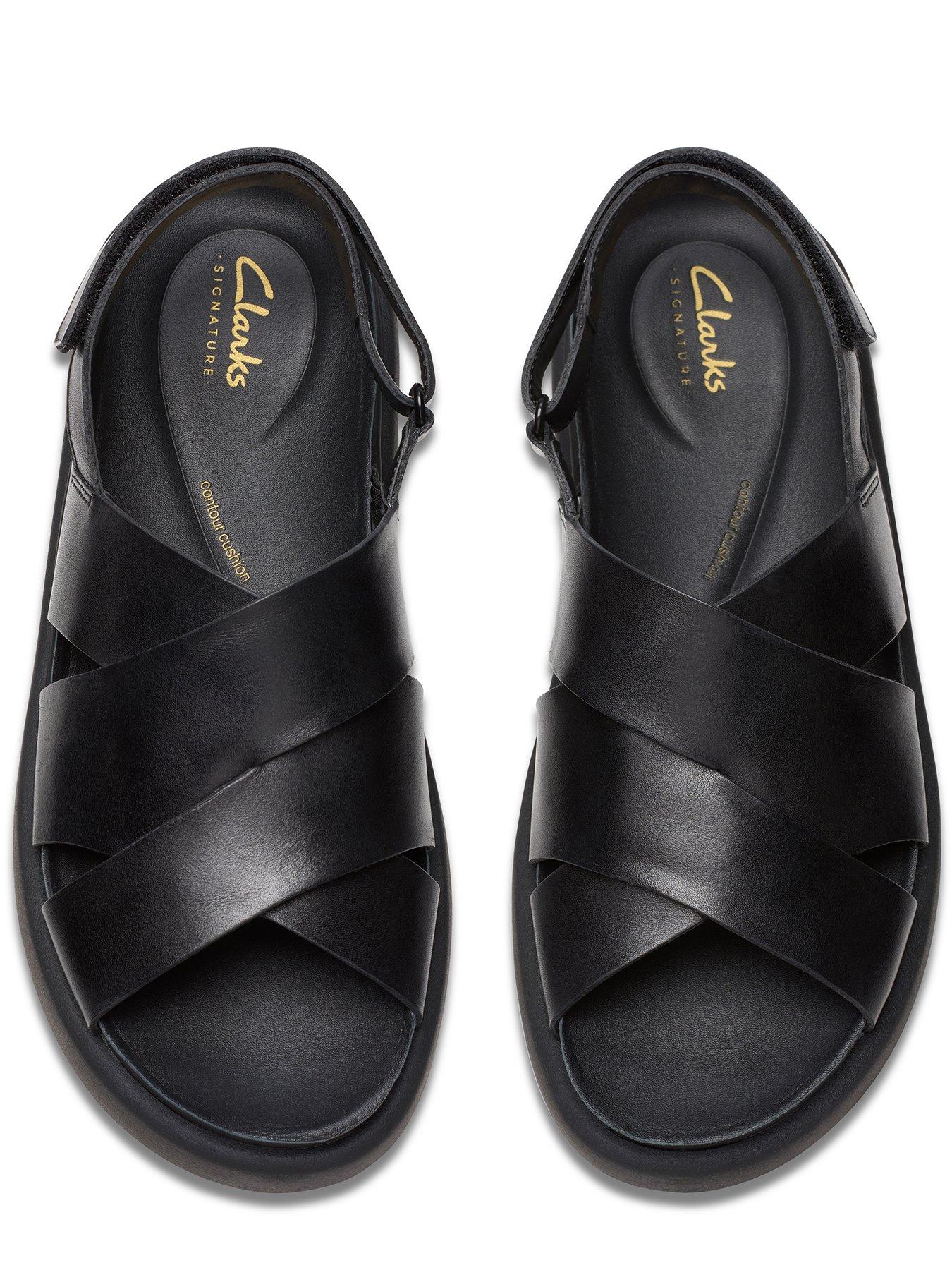 Image 4 of 7 of Clarks Aristella Sun Crossover Leather Flat Sandal - Black