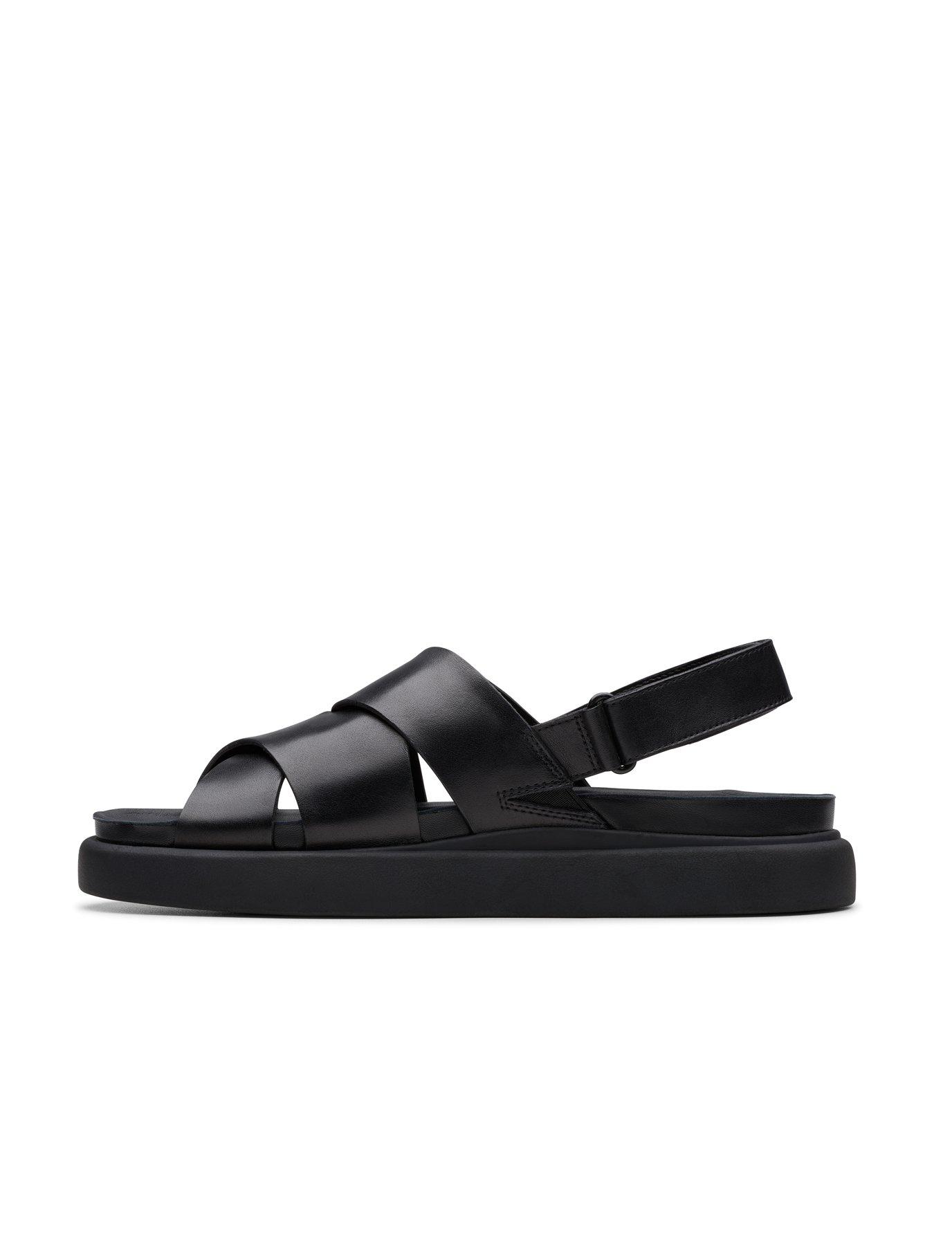 Image 6 of 7 of Clarks Aristella Sun Crossover Leather Flat Sandal - Black
