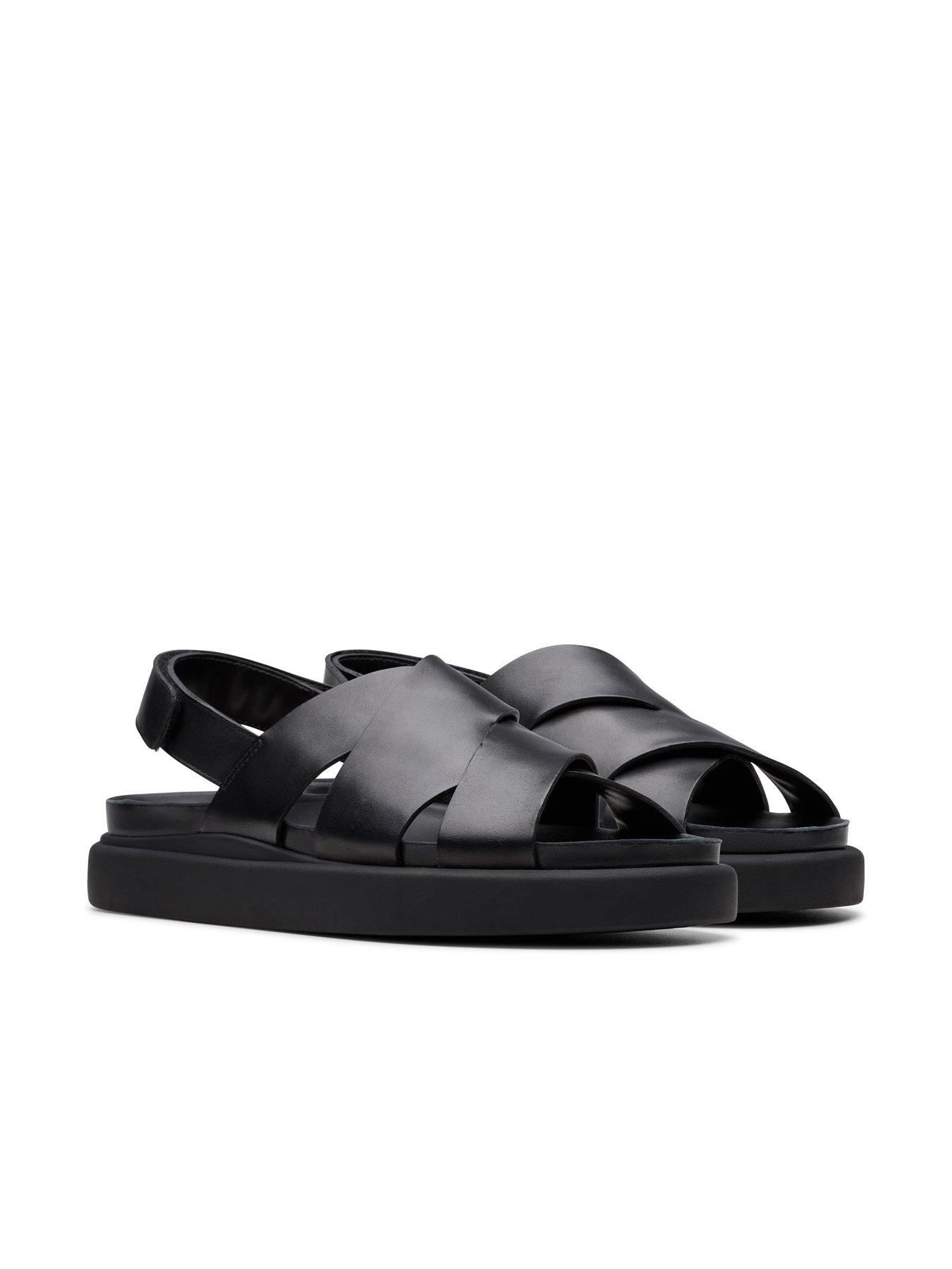 Image 7 of 7 of Clarks Aristella Sun Crossover Leather Flat Sandal - Black