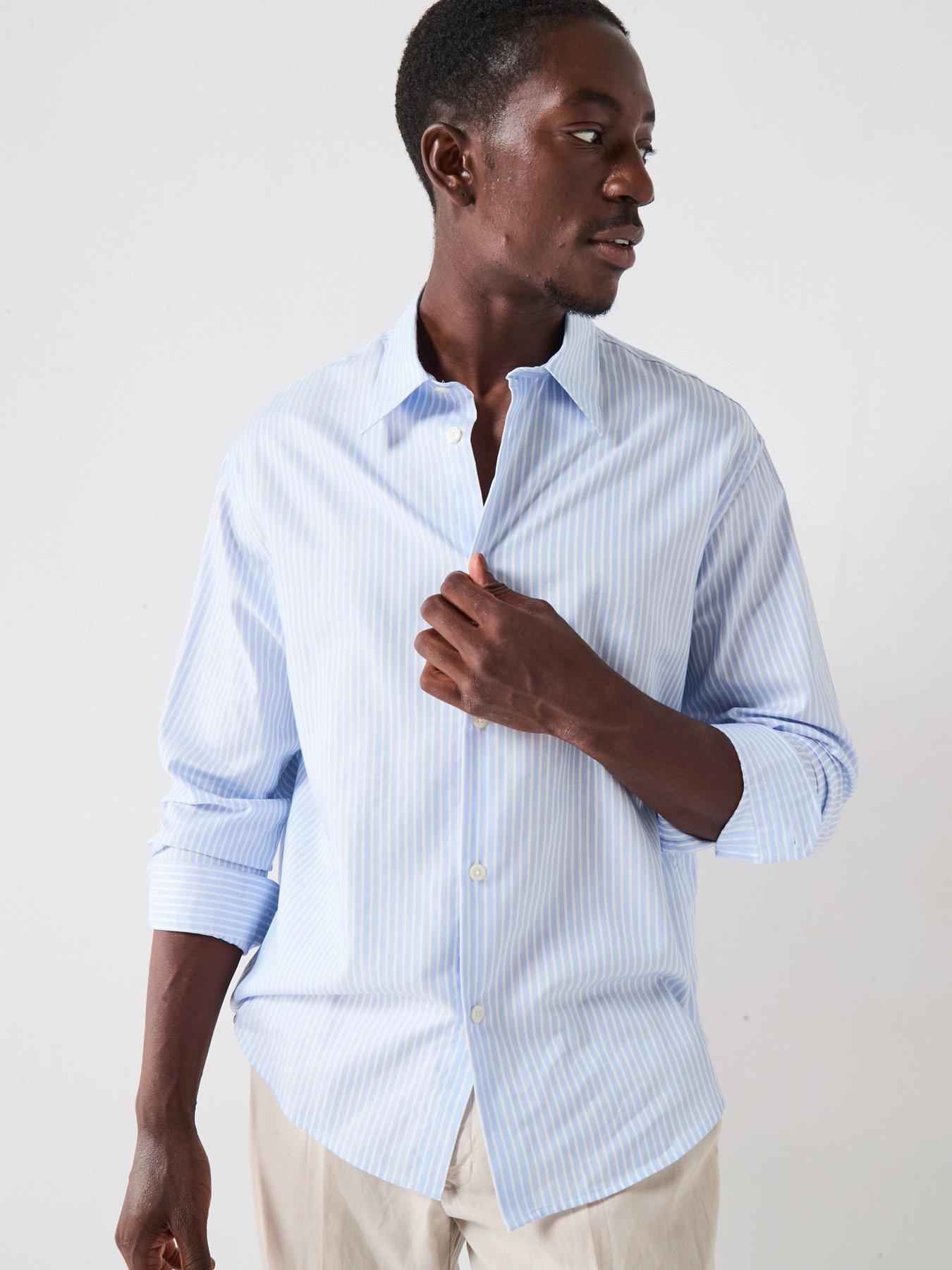 Selected Homme Kevin Relaxed Fit Mix Long Sleeve Shirt - Light Blue Stripes