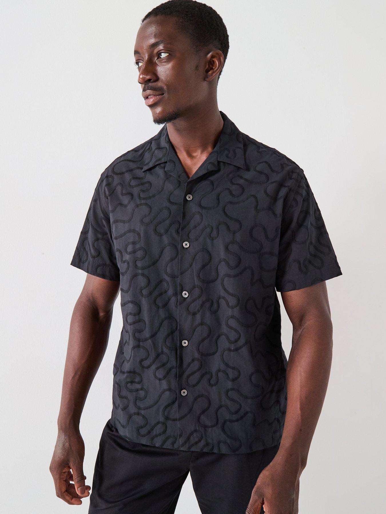 Selected Homme Eli Relaxed Fit Embossed Short Sleeve Shirt - Black