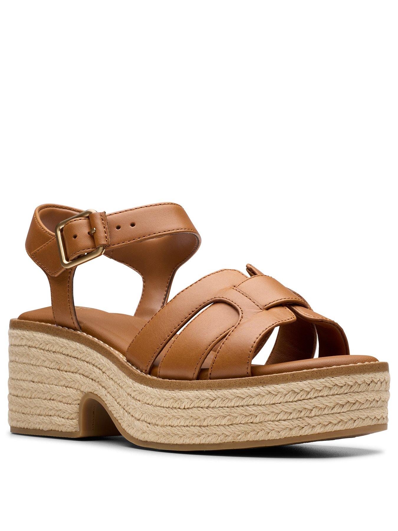 Image 2 of 7 of Clarks Coledale Strap Leather Platform Wedge Heel - Tan