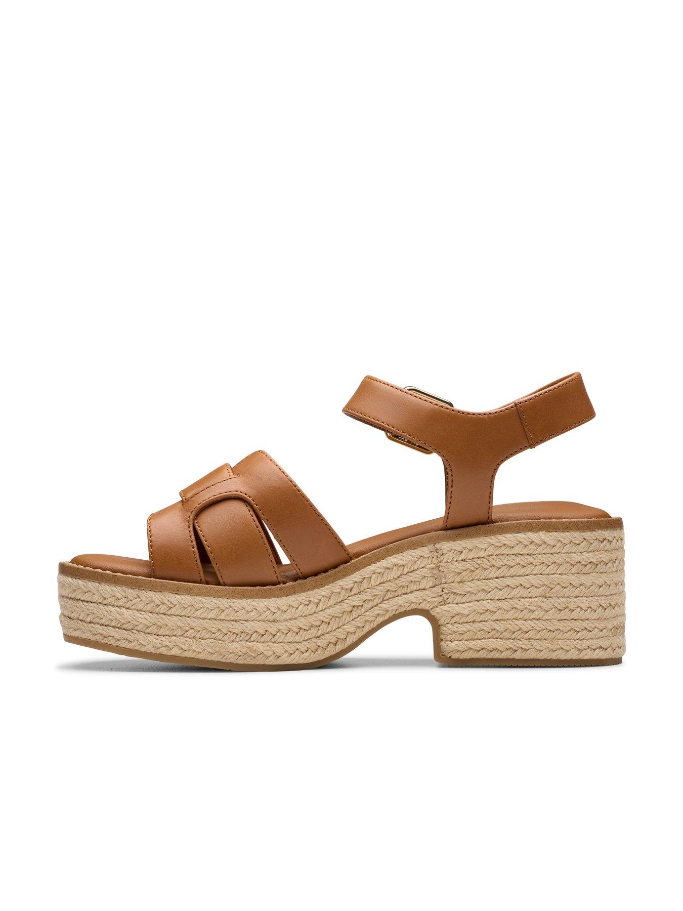 Image 6 of 7 of Clarks Coledale Strap Leather Platform Wedge Heel - Tan
