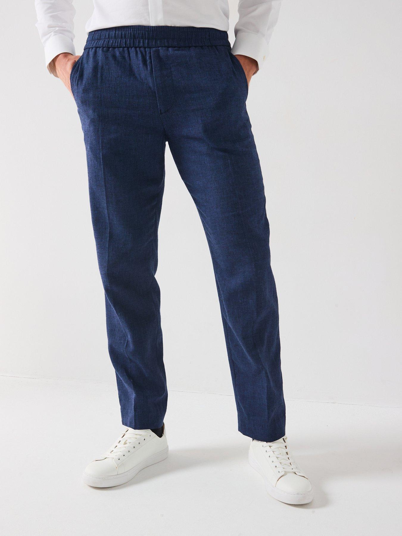 Image 1 of 6 of Selected Homme Malik Linen Trousers - Navy