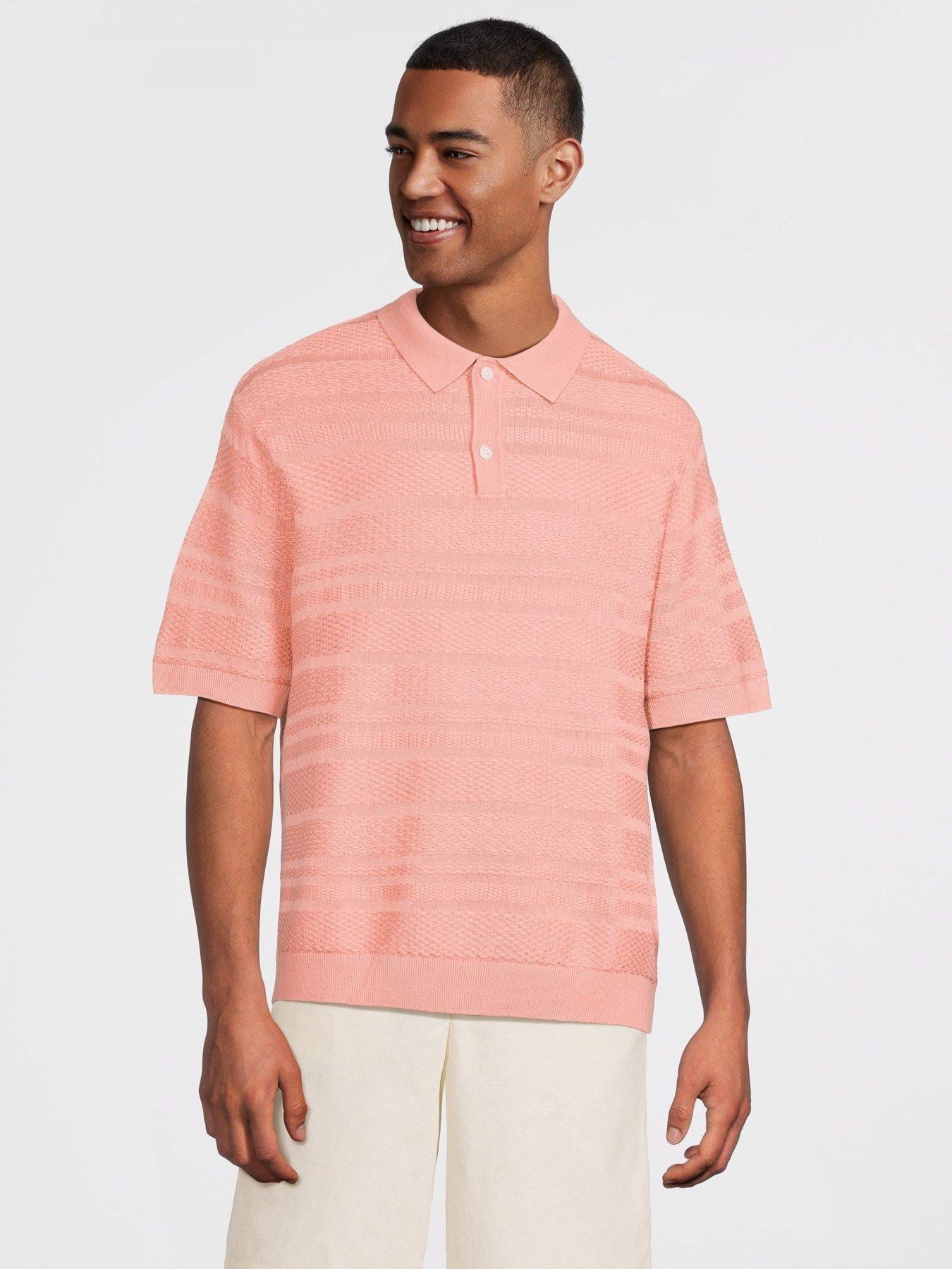 Selected Homme Foam Short Sleeve Relaxed Fit Structured Knitted Polo Shirt - Salmon