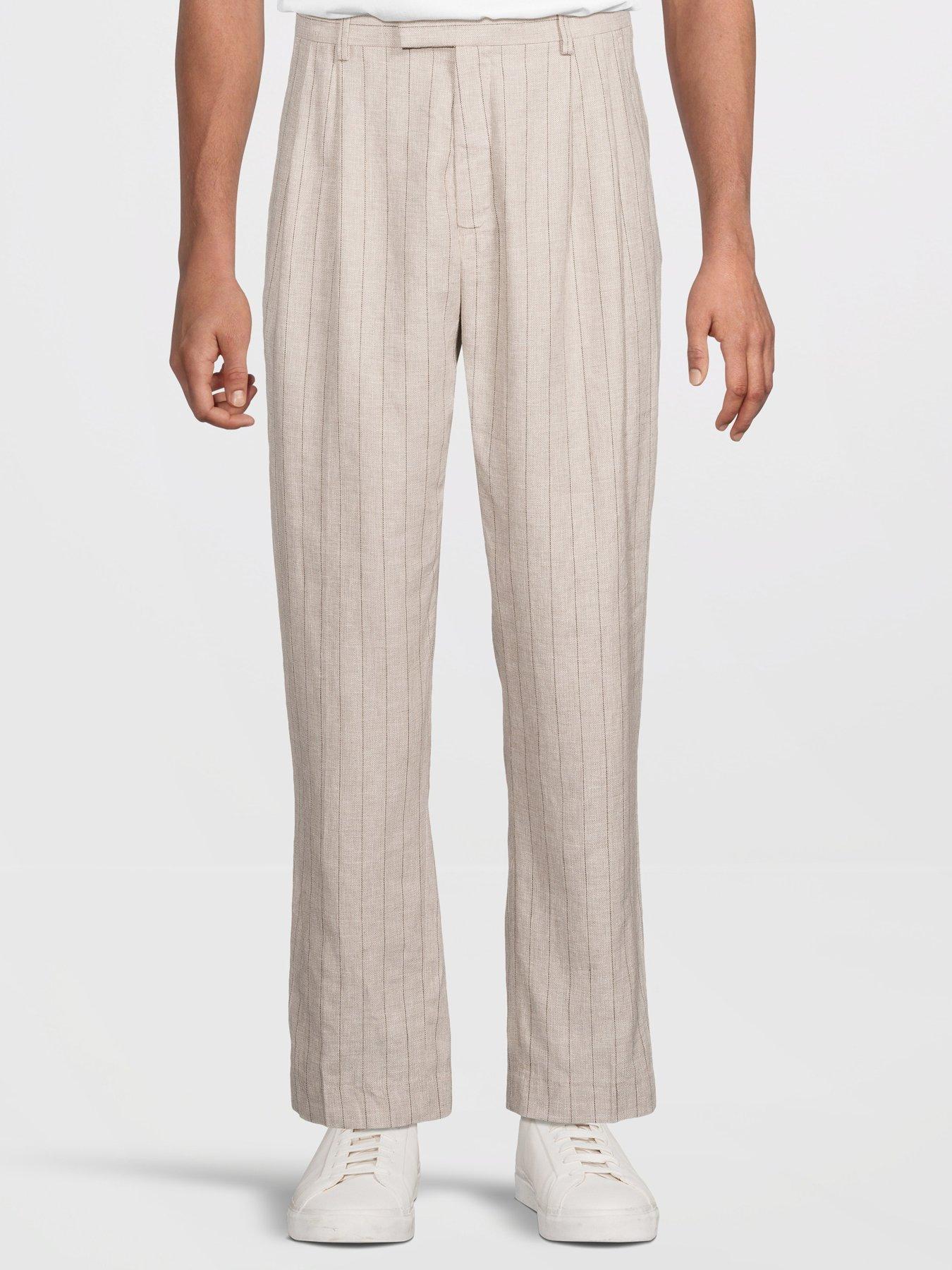 Selected Homme Relaxed Fit Malik Pinstriped Trousers - Beige