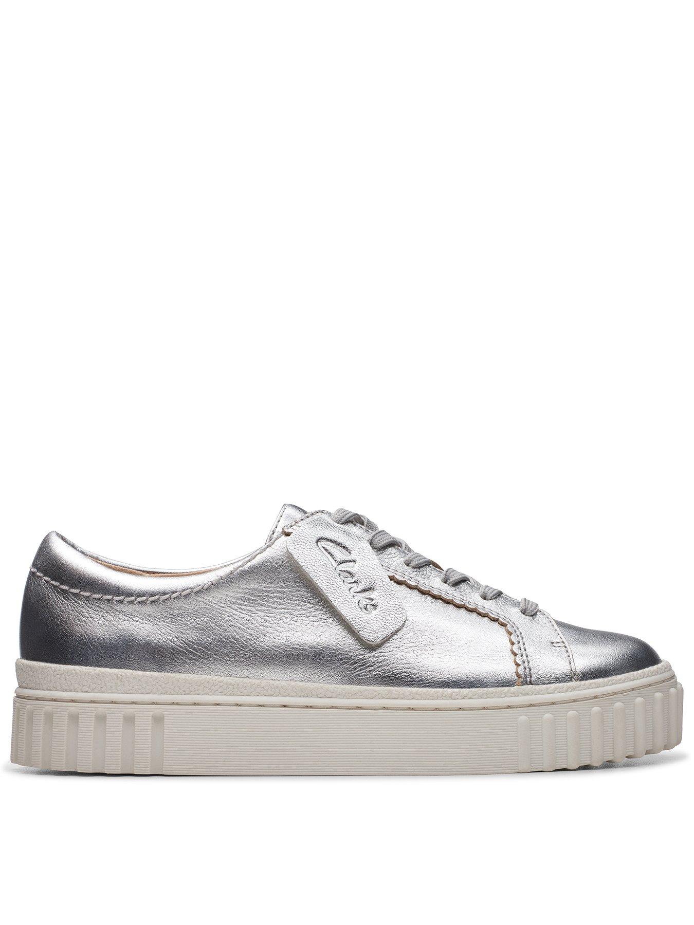Clarks Mayhill Walk Metallic Flatform Trainer - Silver