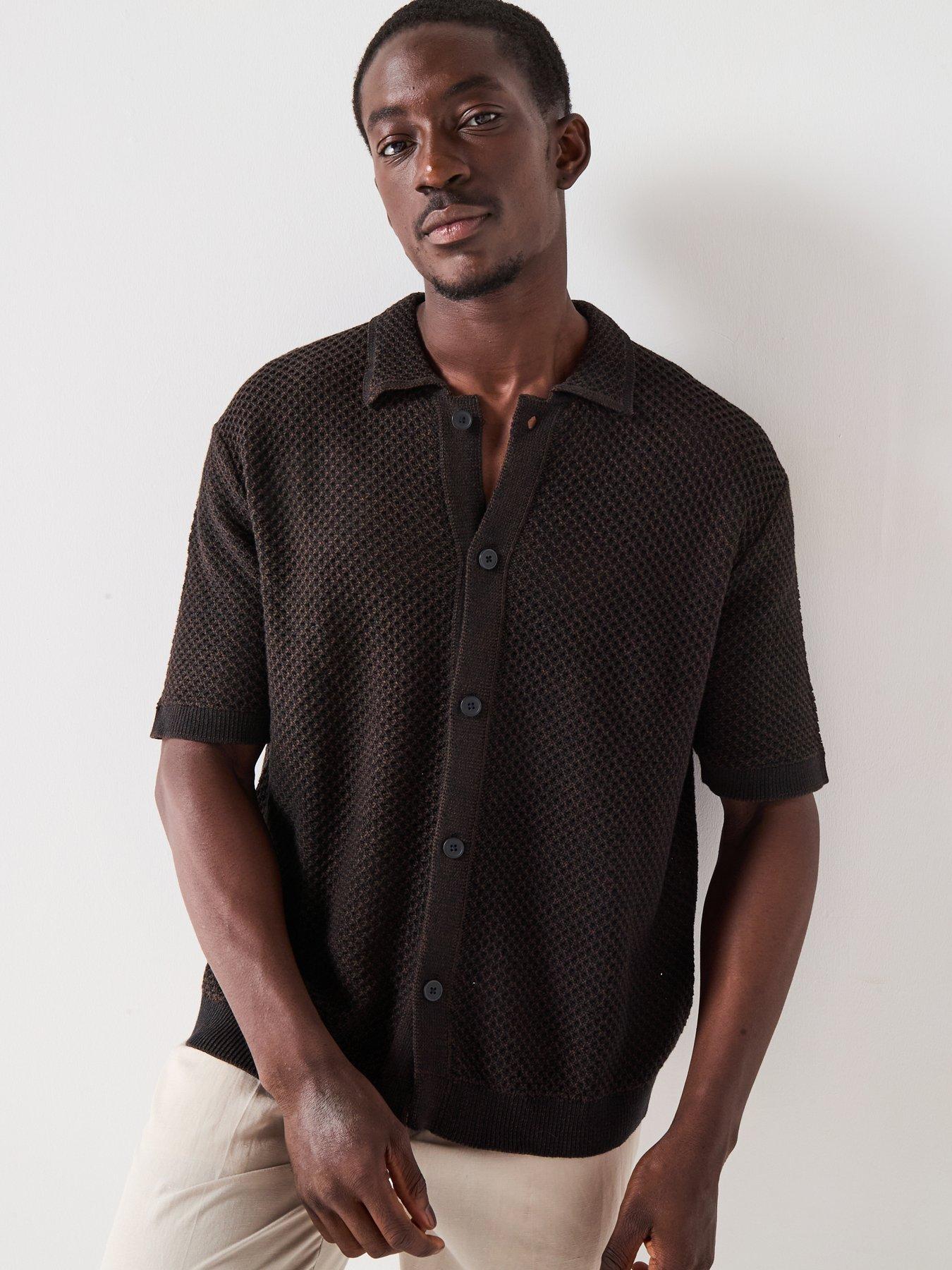 Selected Homme Ginger Short Sleeve Relaxed Fit Knitted Polo Cardigan - Black Demitasse Twist