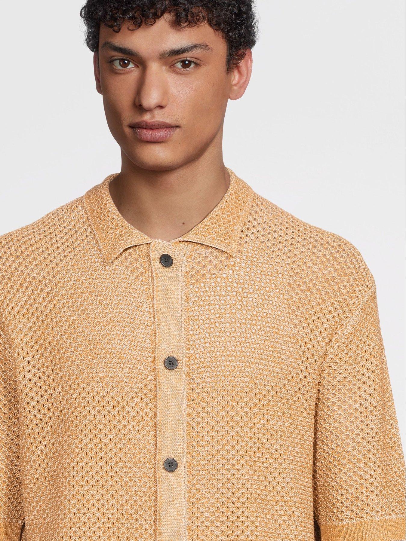 selected-homme-ginger-short-sleeve-relaxed-fit-knitted-polo-cardigan-light-brownoutfit