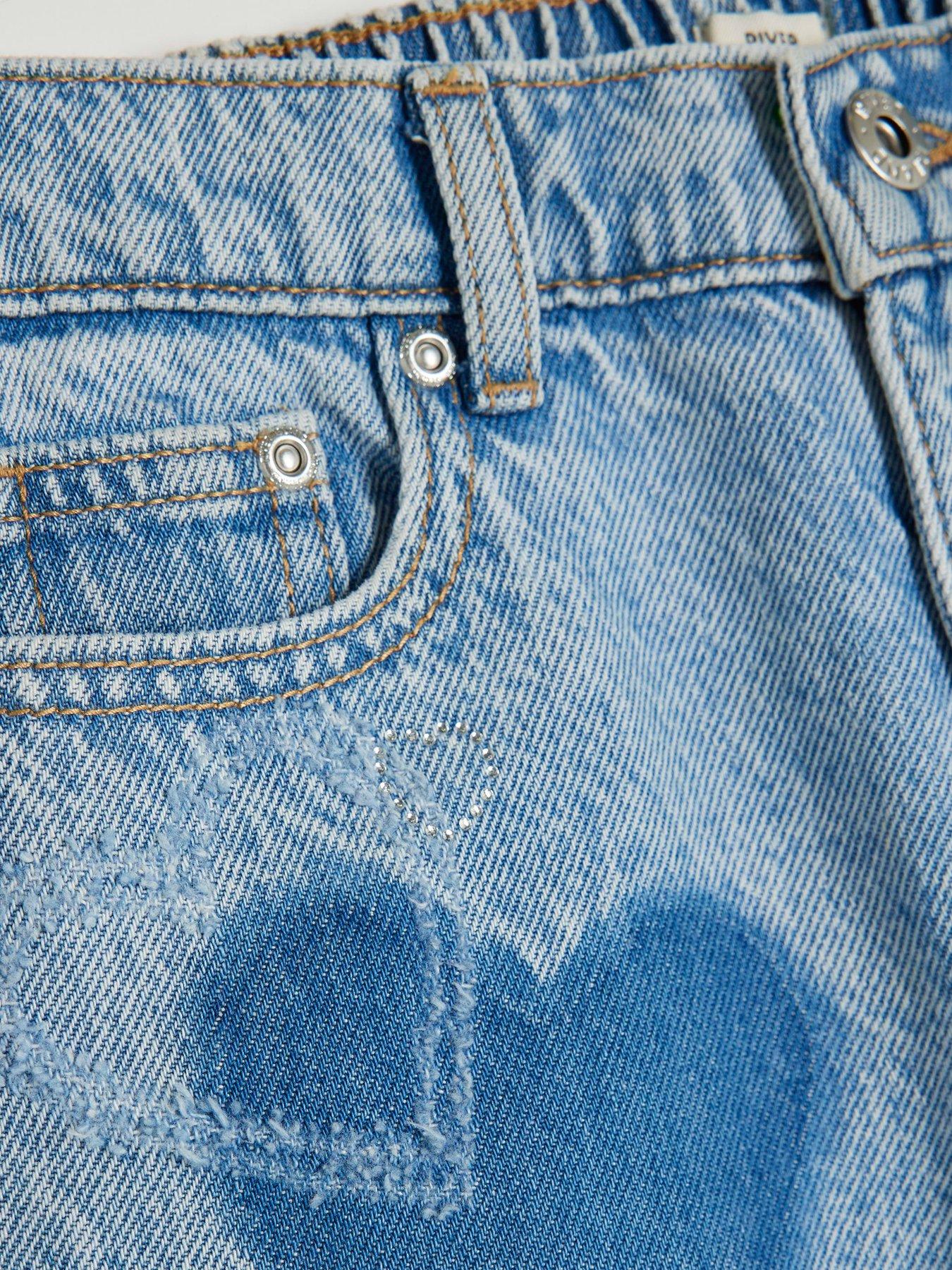 Image 3 of 4 of River Island Girls Heart Wide Leg Jeans - Midi - Blue