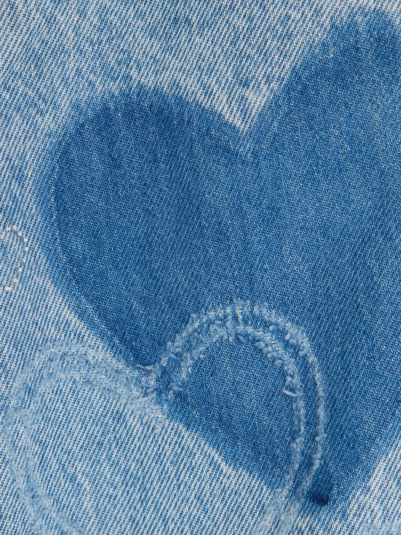 Image 4 of 4 of River Island Girls Heart Wide Leg Jeans - Midi - Blue