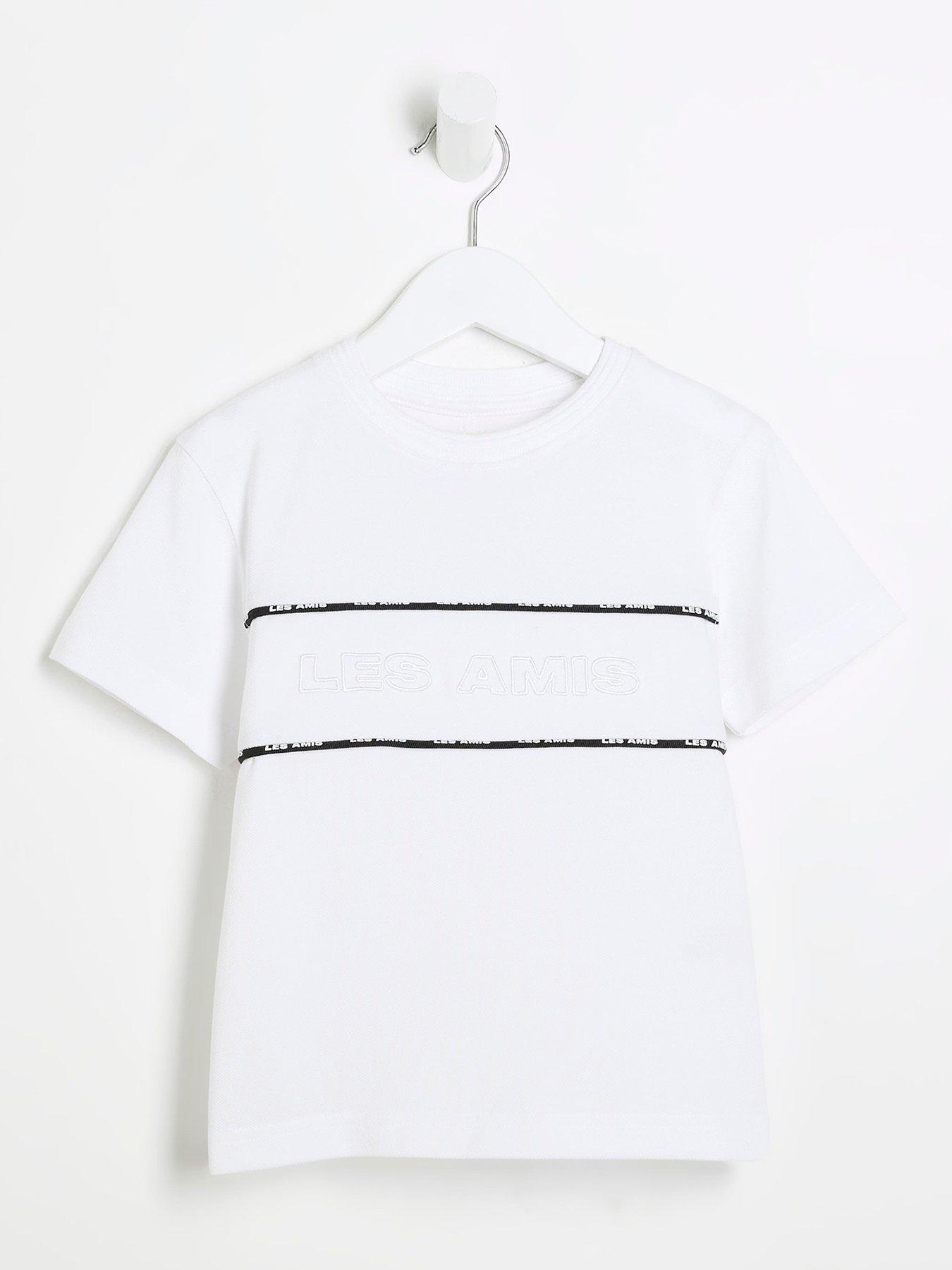 Image 1 of 4 of River Island Mini Boys Piped T-Shirt - White