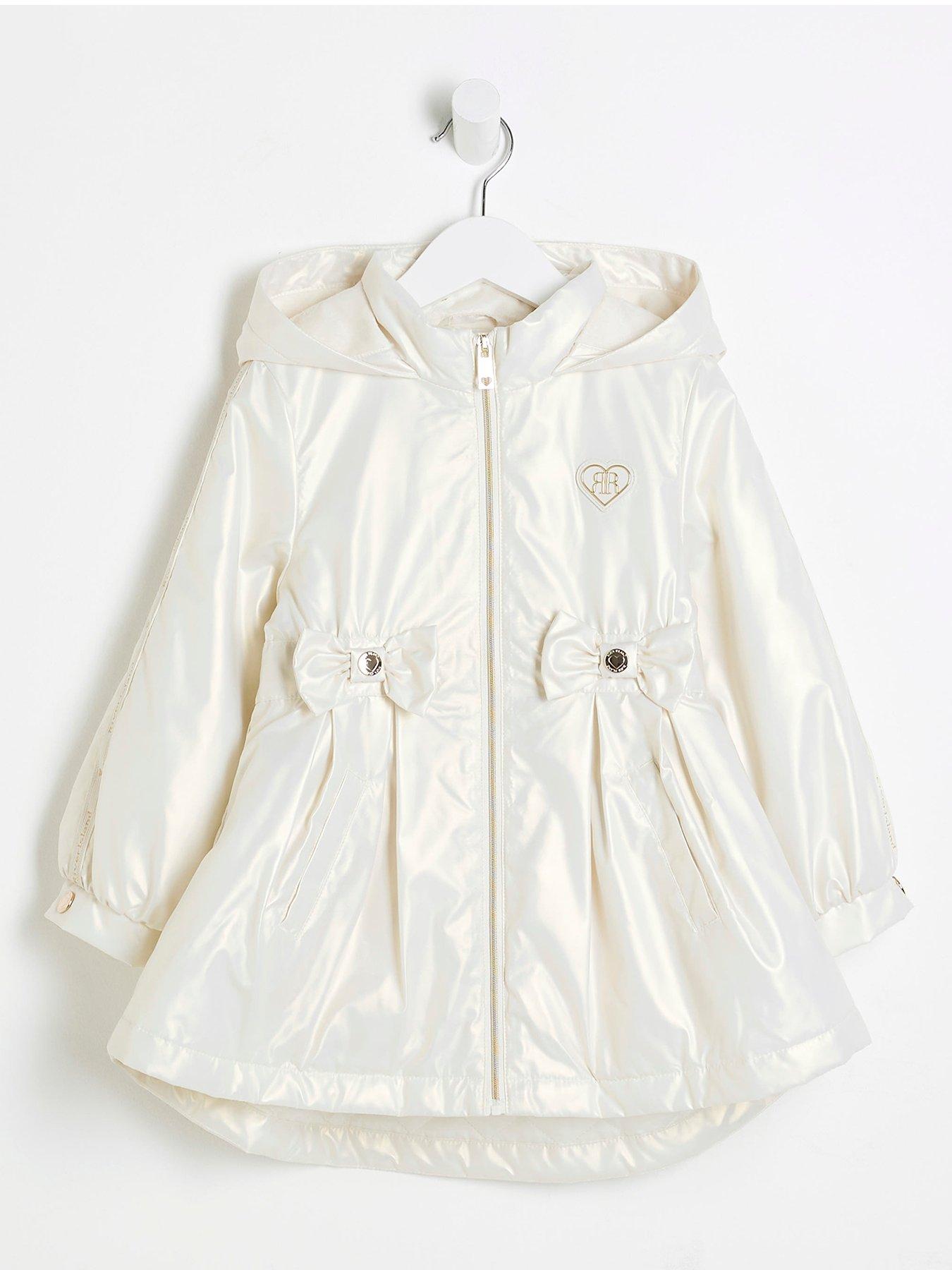 Image 1 of 4 of River Island Mini Girls Cinched Frill Raincoat - Cream
