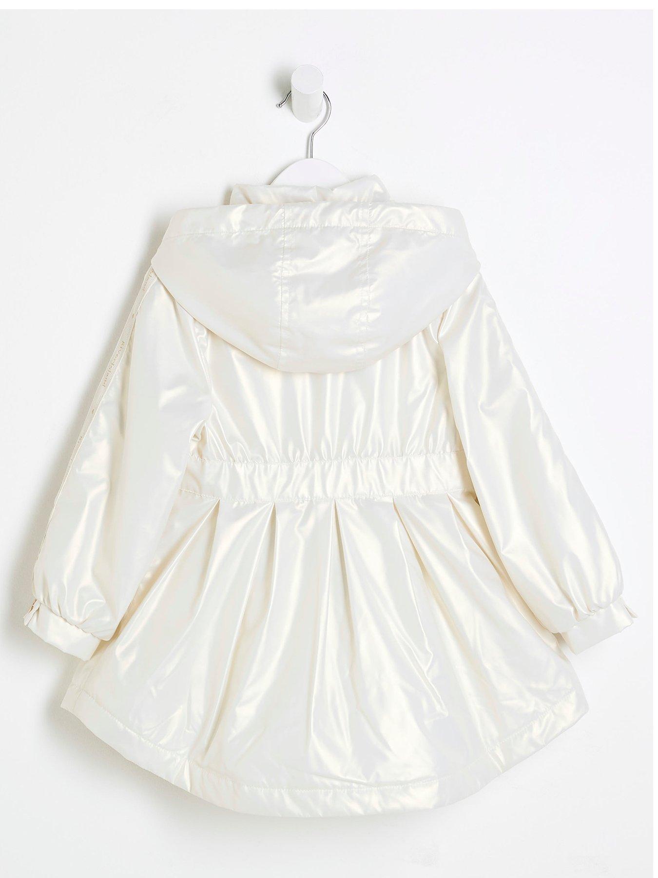 Image 2 of 4 of River Island Mini Girls Cinched Frill Raincoat - Cream