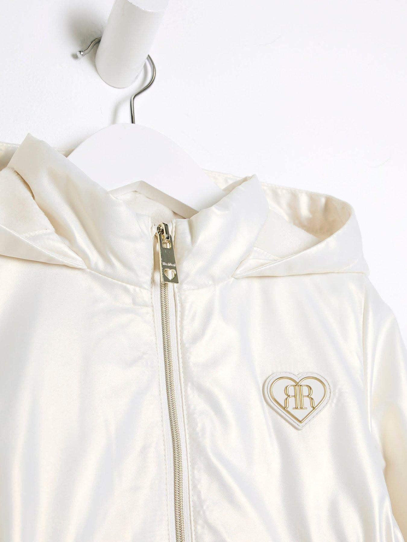 Image 3 of 4 of River Island Mini Girls Cinched Frill Raincoat - Cream