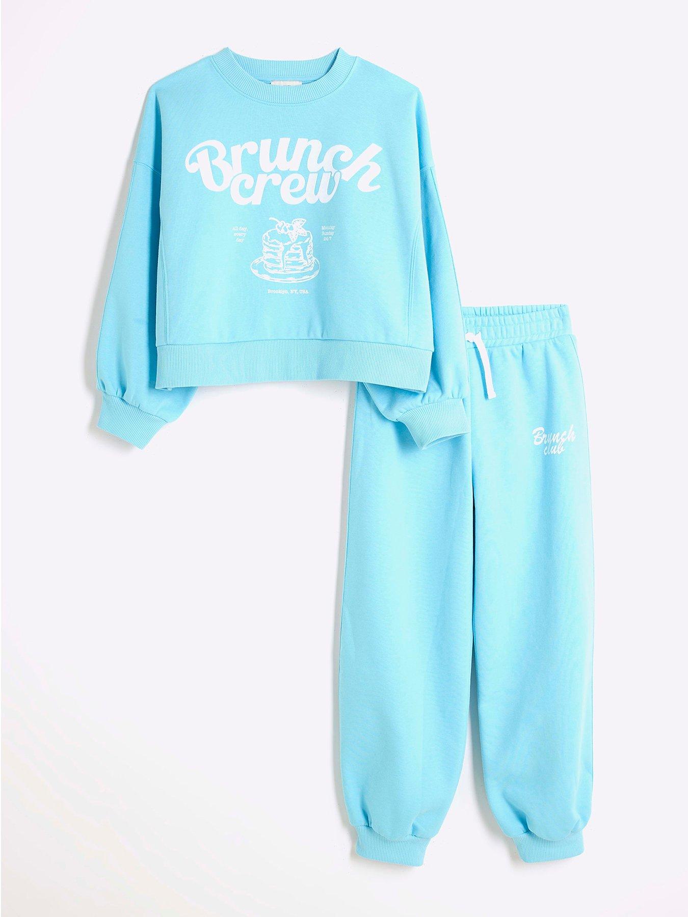 Image of River Island Girls Brunch Club Sweat Set - Blue