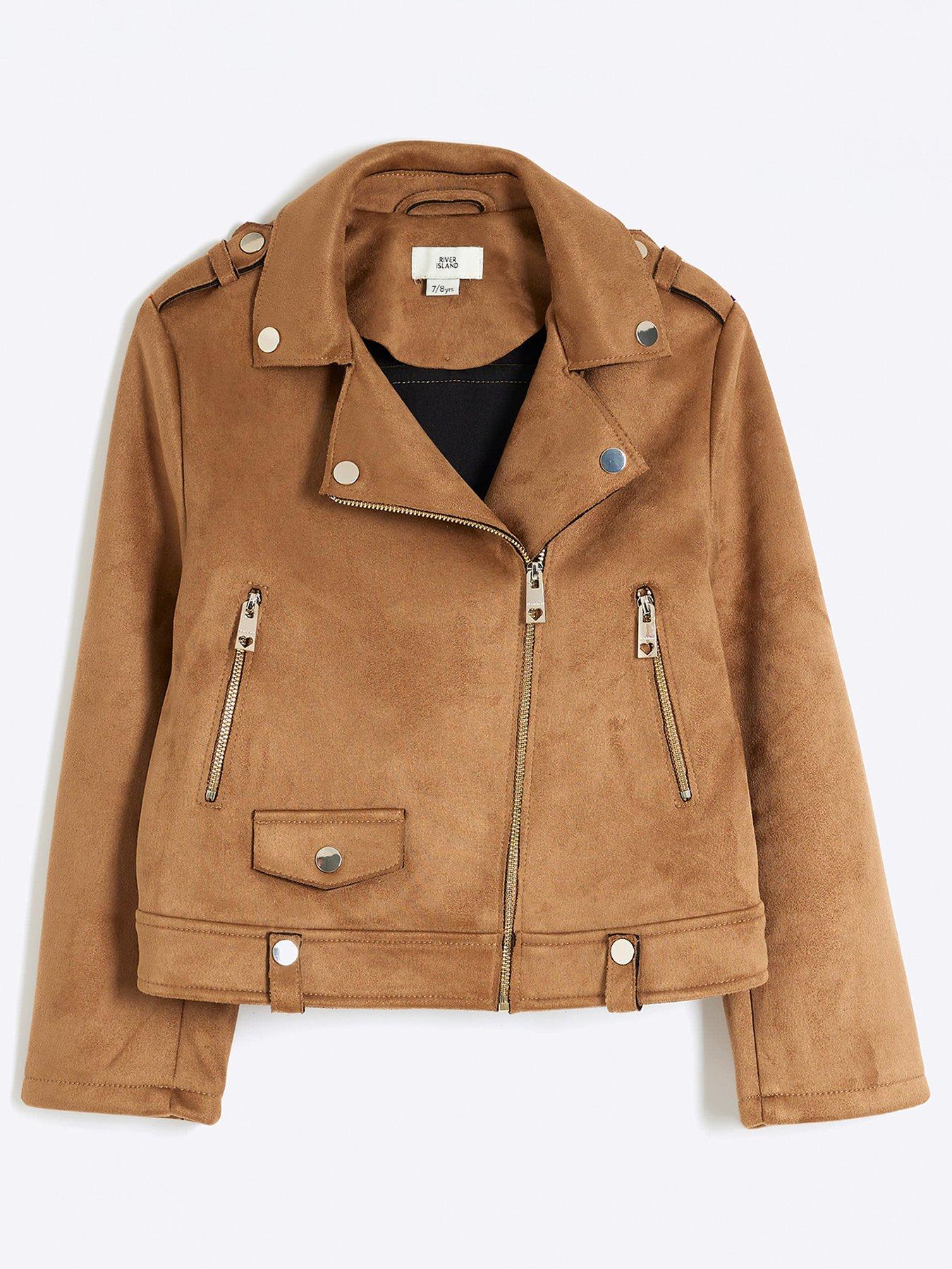undefined Girls Suedette Biker - Stone