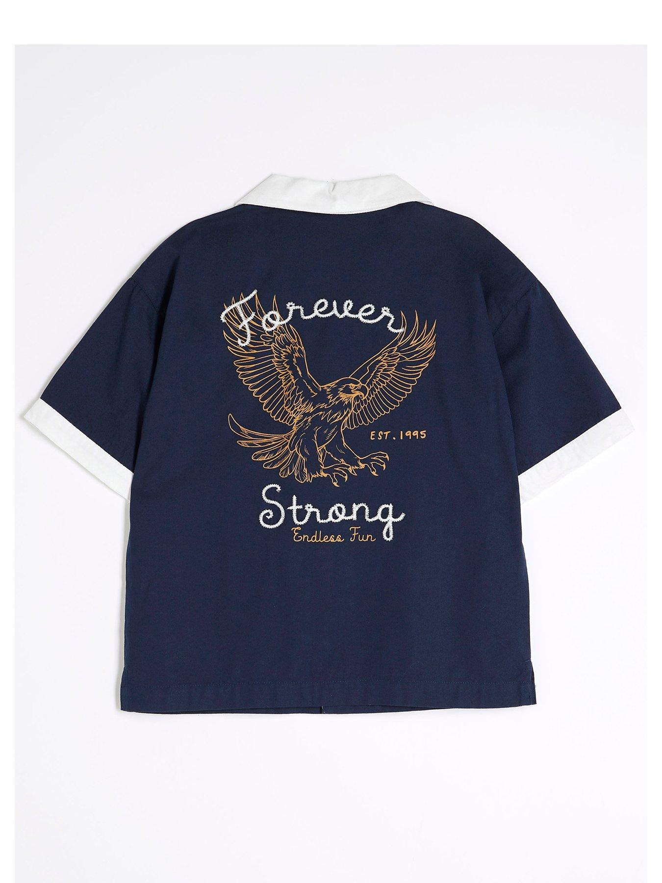 Image 2 of 4 of River Island Boys Embroidery Eagle Shirt - Navy