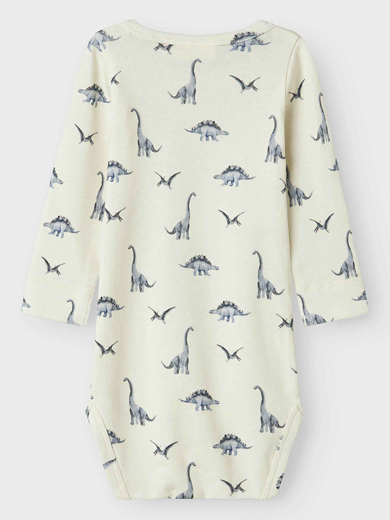 Image 2 of 4 of Lil Atelier Baby Boys Dino Print Long Sleeved Bodysuit - Turtledove Dino