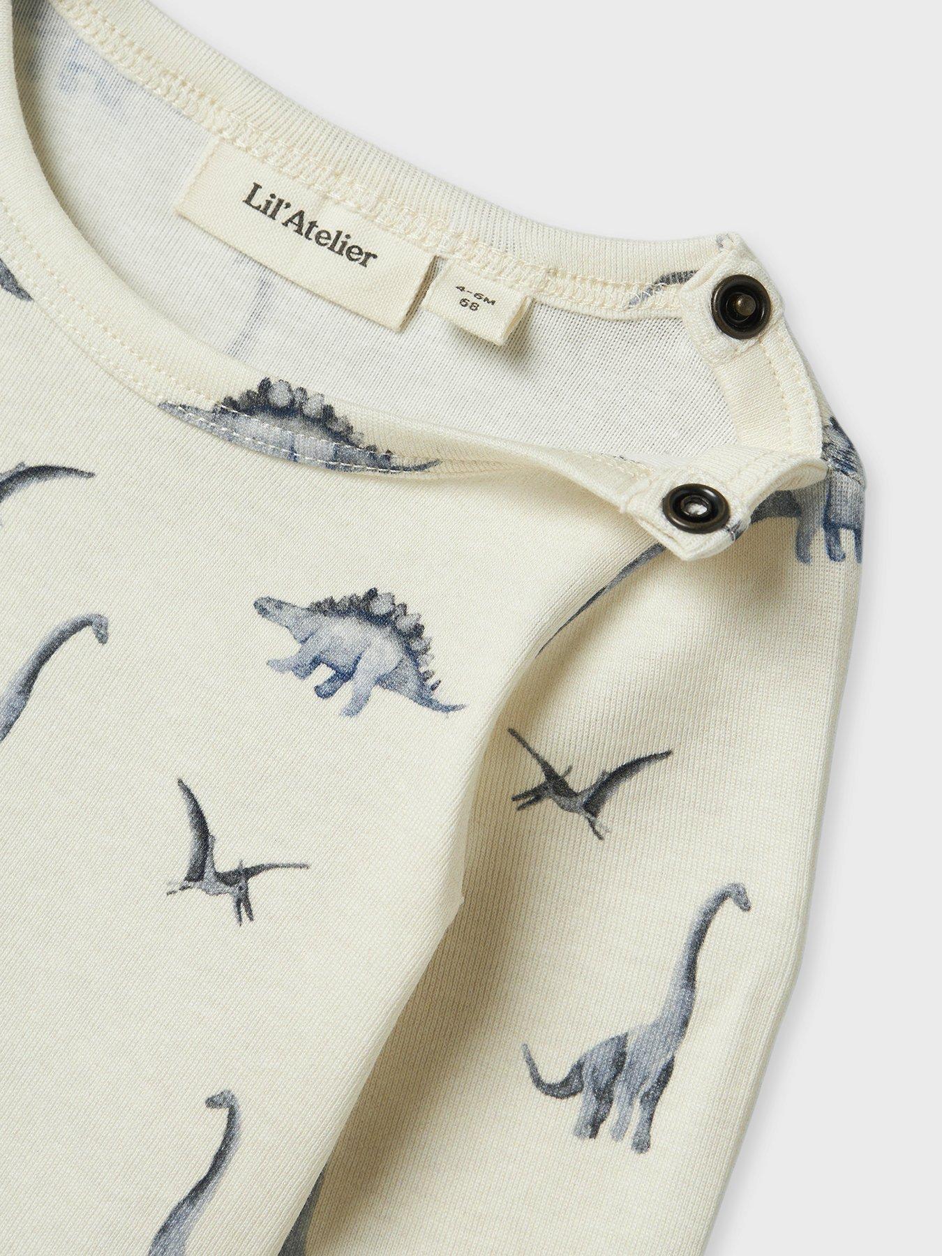 Image 3 of 4 of Lil Atelier Baby Boys Dino Print Long Sleeved Bodysuit - Turtledove Dino