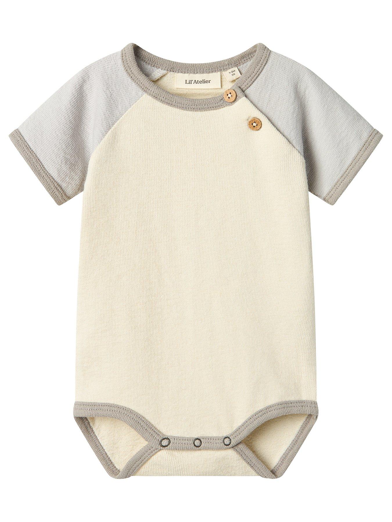 undefined Baby Boys Contrast Short Sleeve Bodysuit - Turtledove Vapor Blue