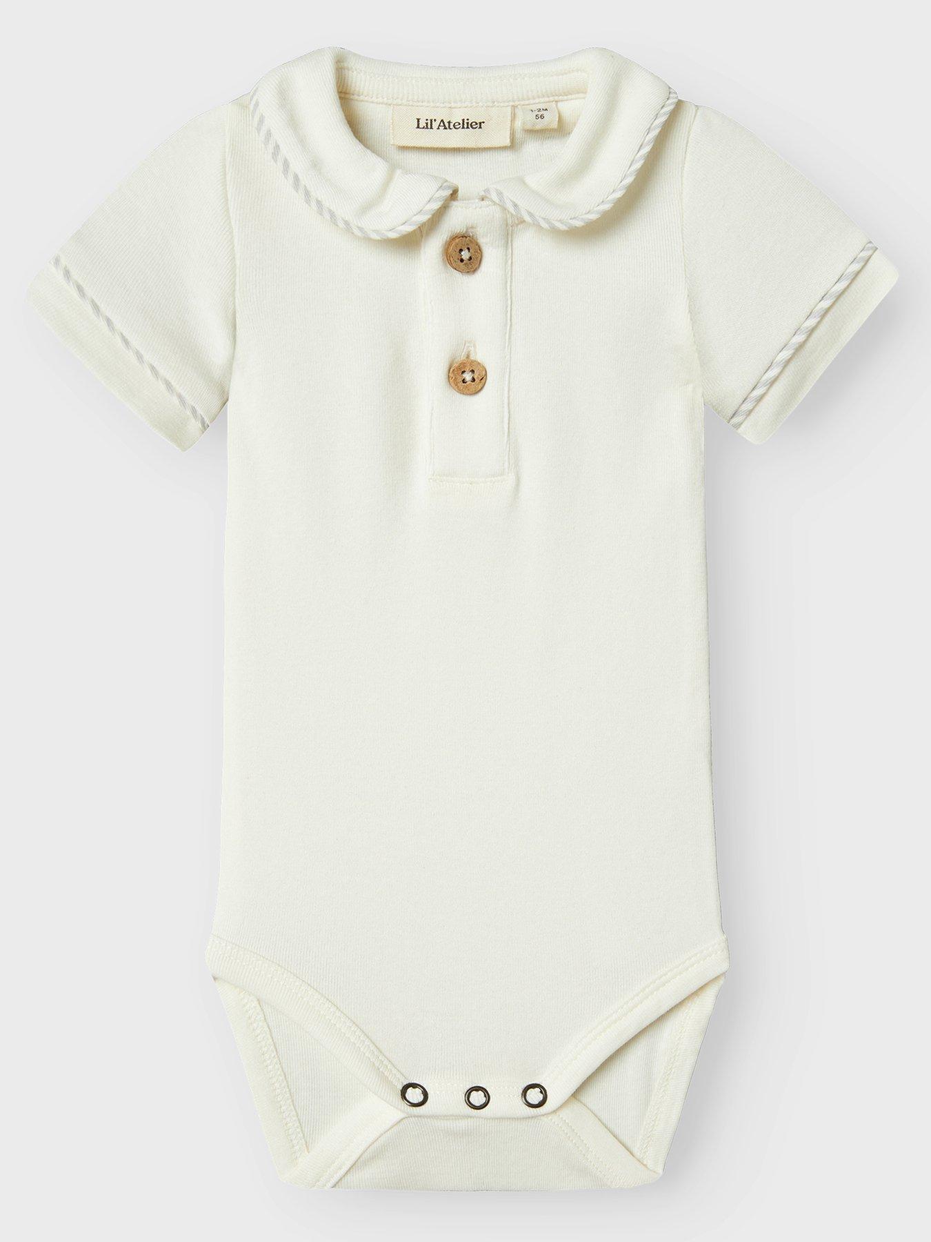undefined Baby Boys Collared Short Sleeve Bodysuit - Coconut Milk