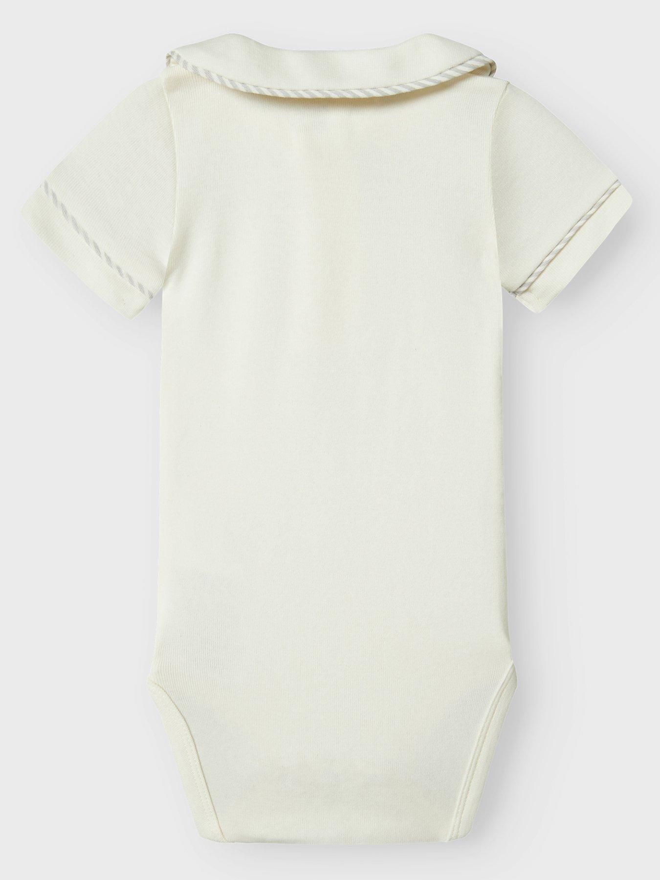 Image 2 of 3 of Lil Atelier Baby Boys Collared Short Sleeve Bodysuit - Coconut Milk