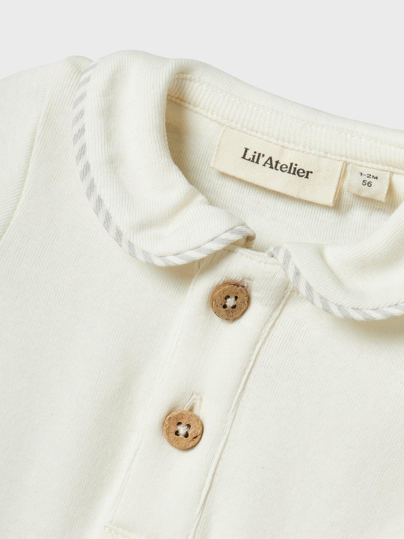 Image 3 of 3 of Lil Atelier Baby Boys Collared Short Sleeve Bodysuit - Coconut Milk