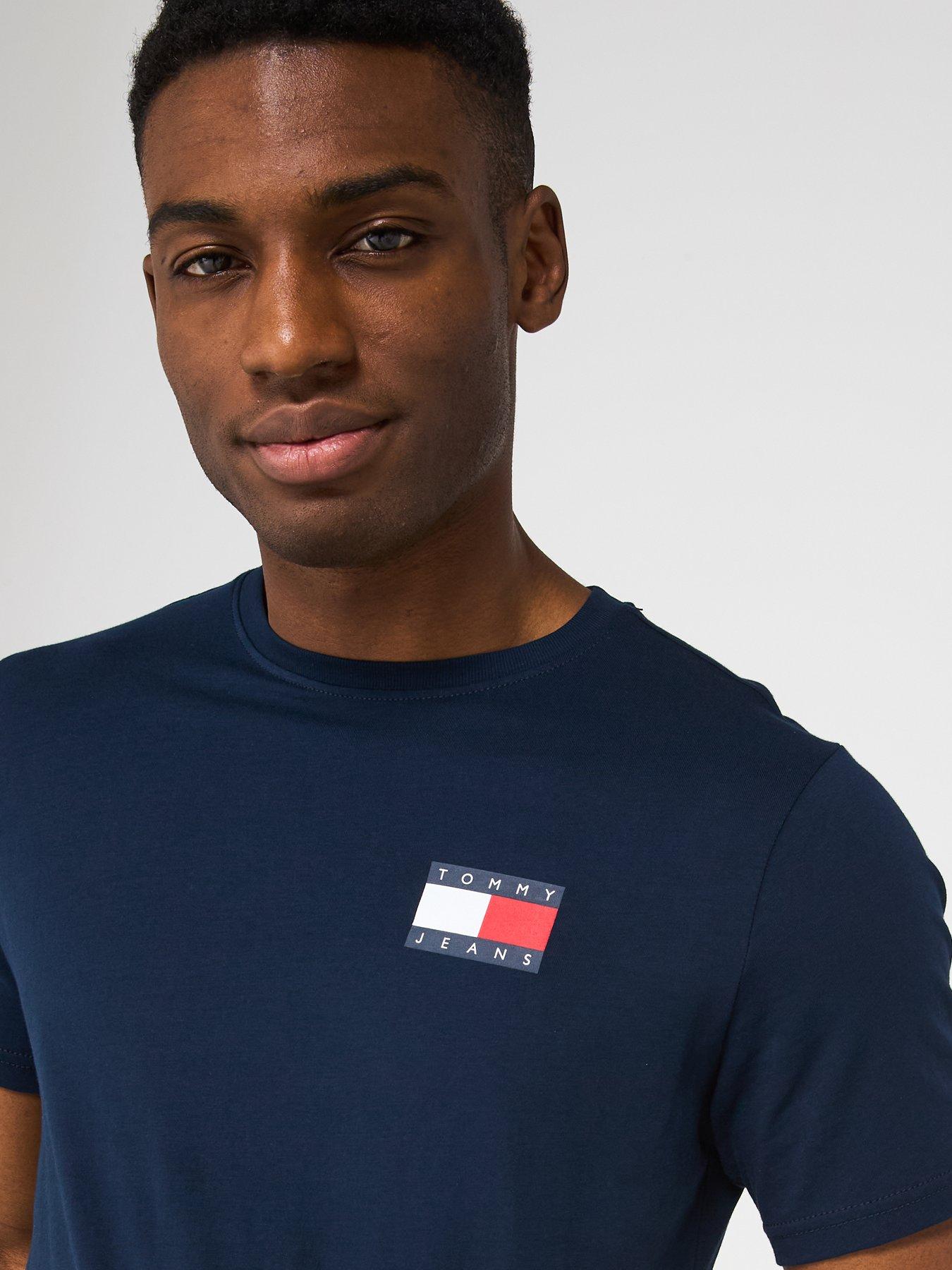Image 4 of 4 of Tommy Jeans Slim Essential Flag T-Shirt - Navy
