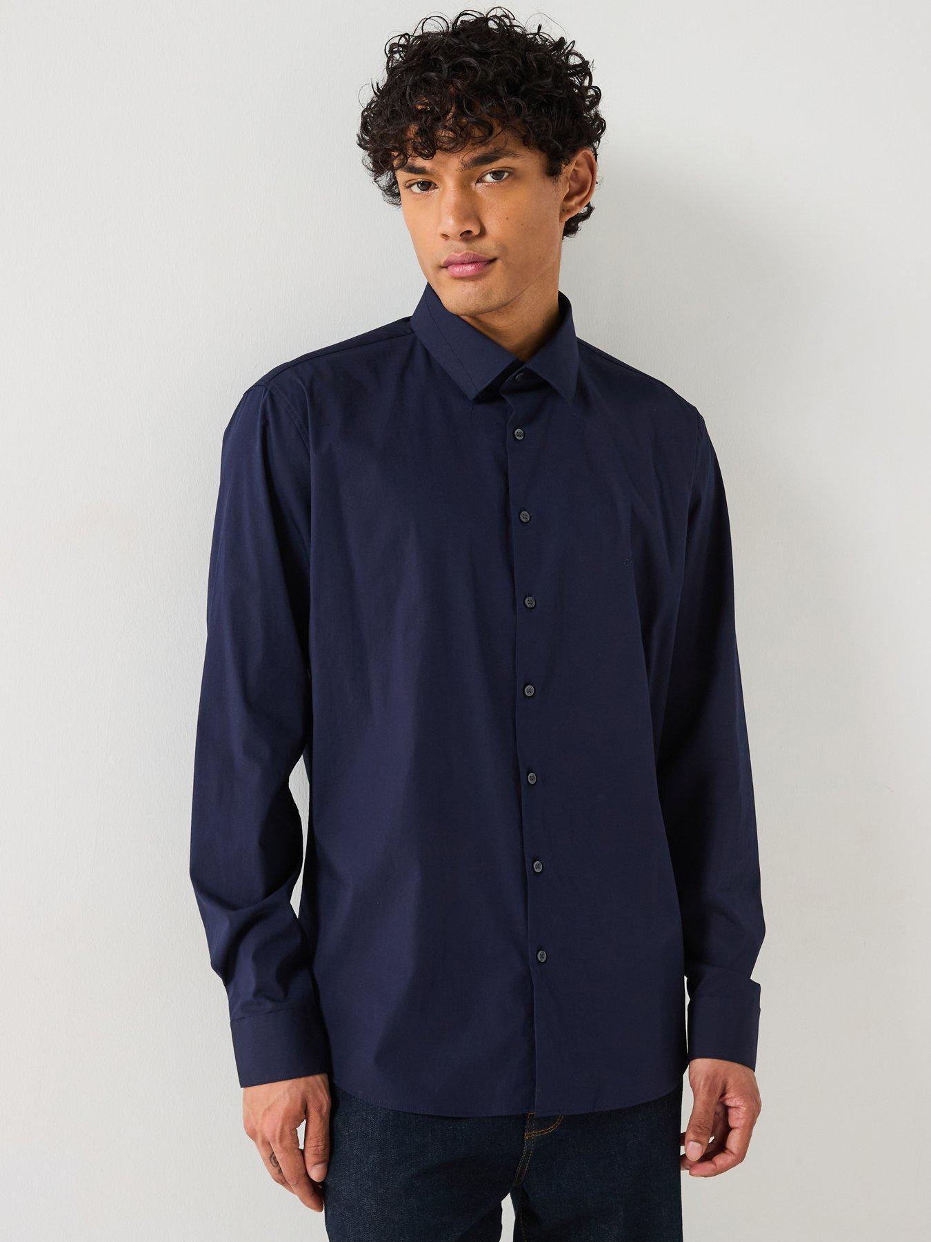 Calvin Klein Poplin Stretch Slim Long Sleeve Shirt - Navy