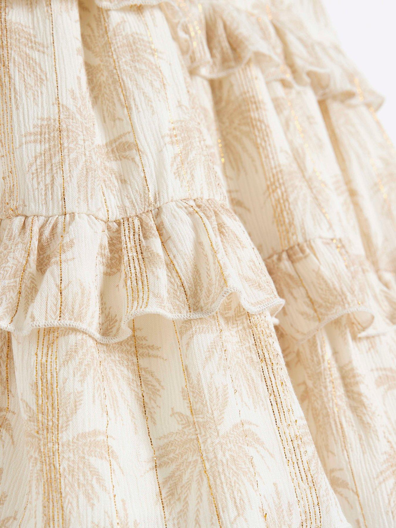 Image 3 of 4 of River Island Mini Mini Girls Shimmer Palm Beach Dress - Cream