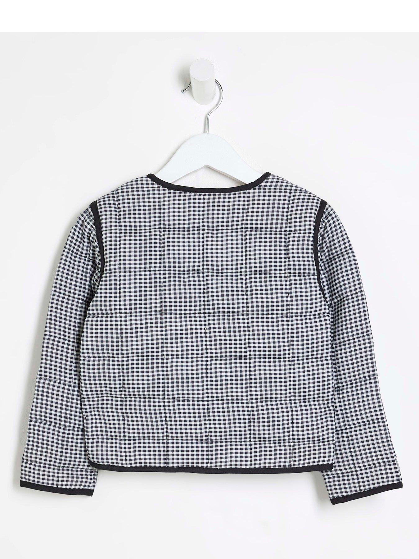 Image 2 of 4 of River Island Mini Mini Girls Gingham Quilted Jacket - Black