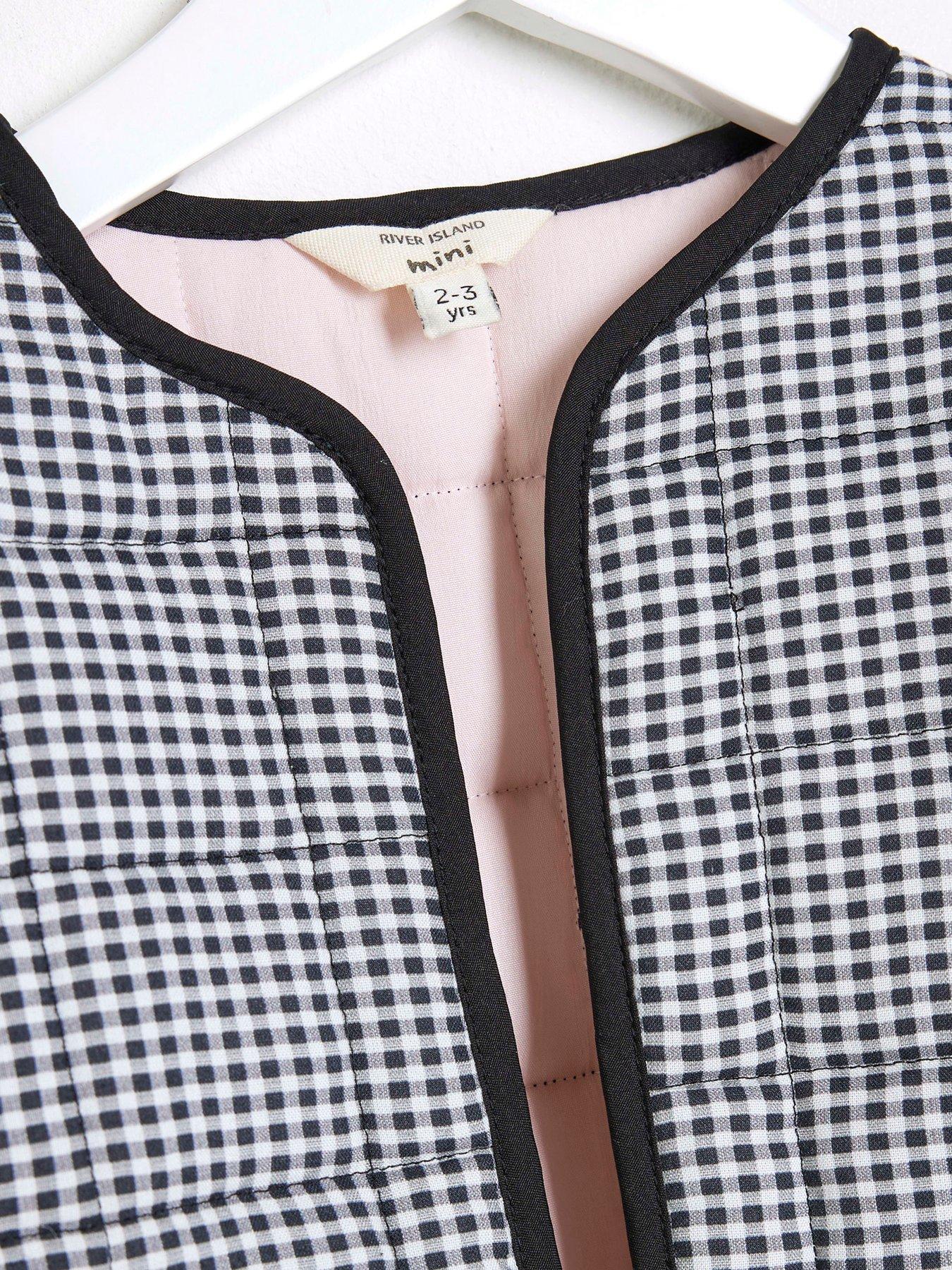 Image 4 of 4 of River Island Mini Mini Girls Gingham Quilted Jacket - Black