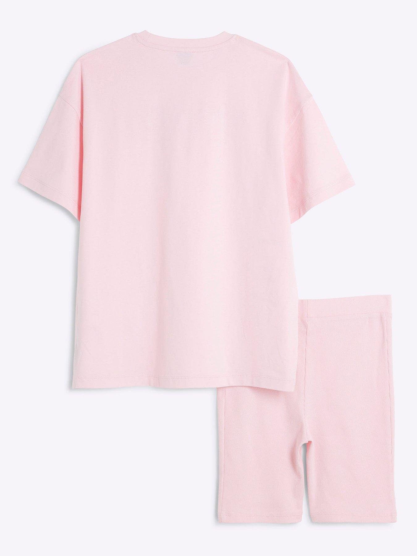 Image 3 of 5 of River Island Older Girls New York Top And Shorts Set - Light Pink