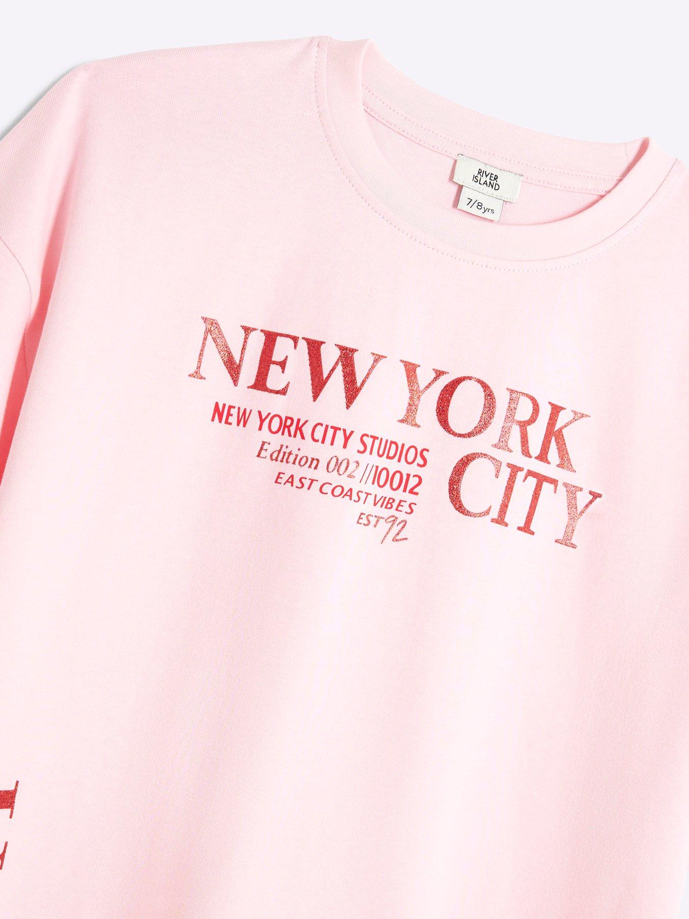 Image 5 of 5 of River Island Older Girls New York Top And Shorts Set - Light Pink