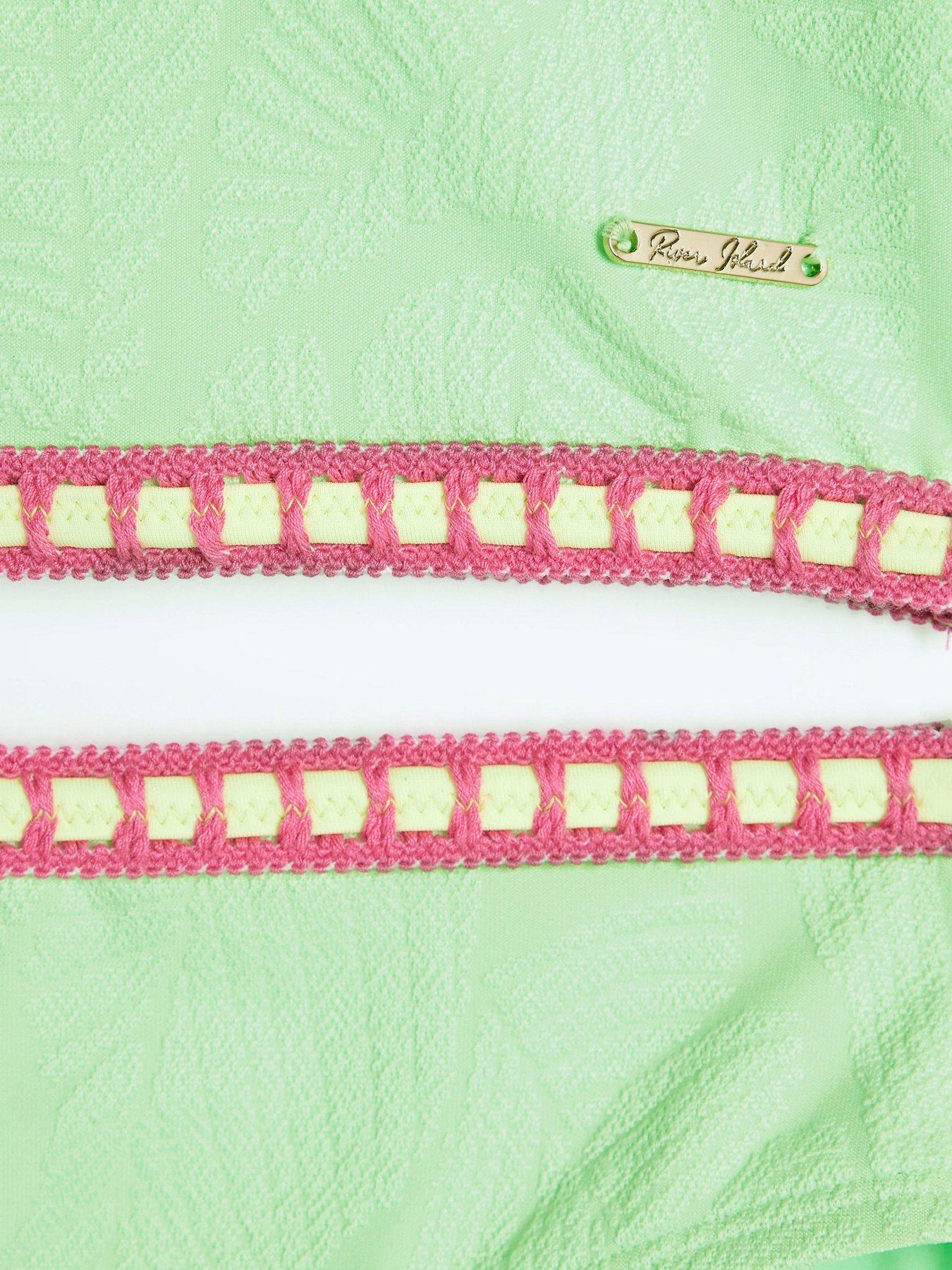 Image 3 of 4 of River Island Girls Textured T-shirt Bikini Set - Lime Green